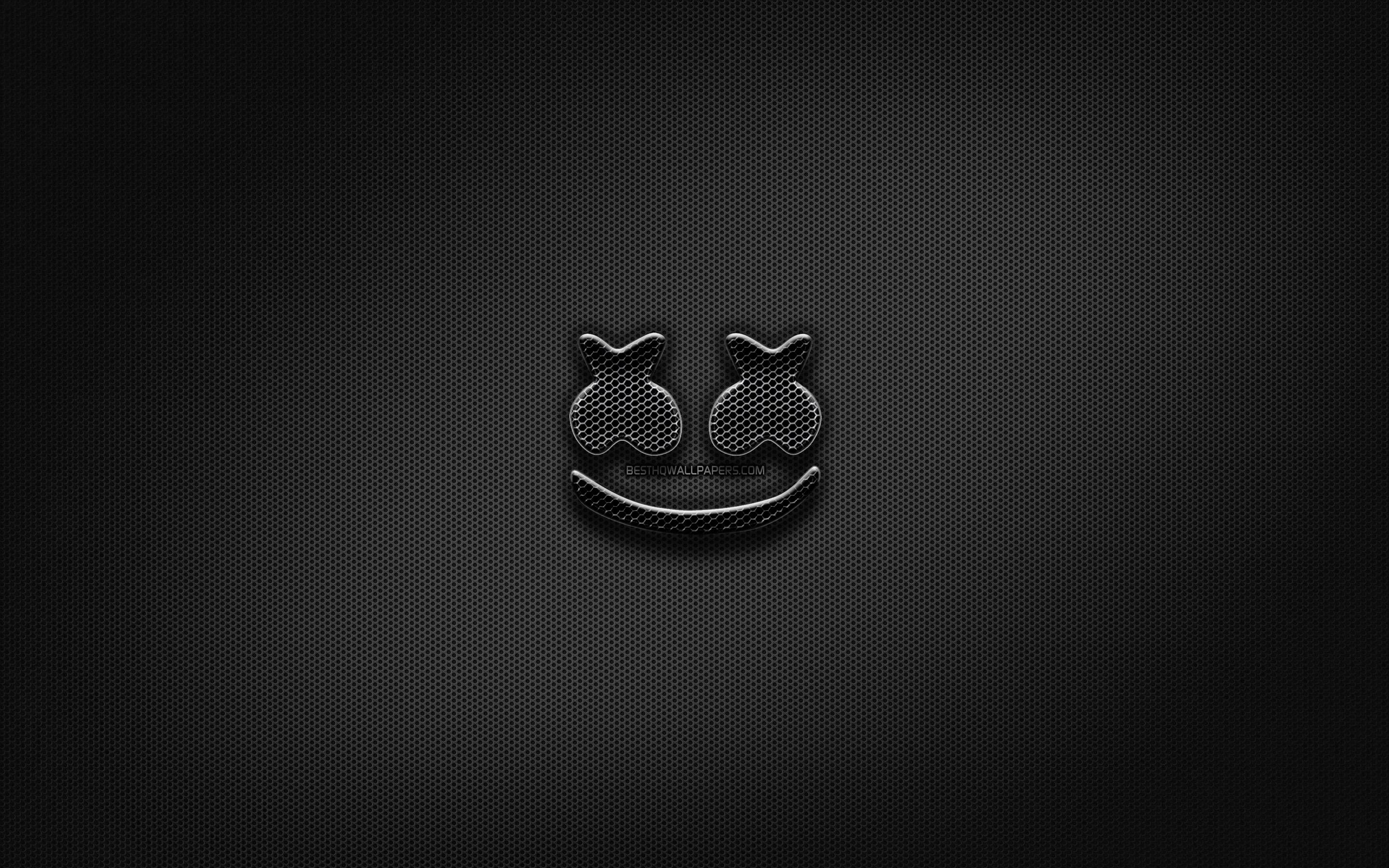 2880x1800 Download wallpaper DJ Marshmello black logo, superstars, creative, metal grid background, DJ Marshmello logo, music stars, DJ Marshmello for desktop with resolution 2880x1800. High Quality HD picture wallpaper
