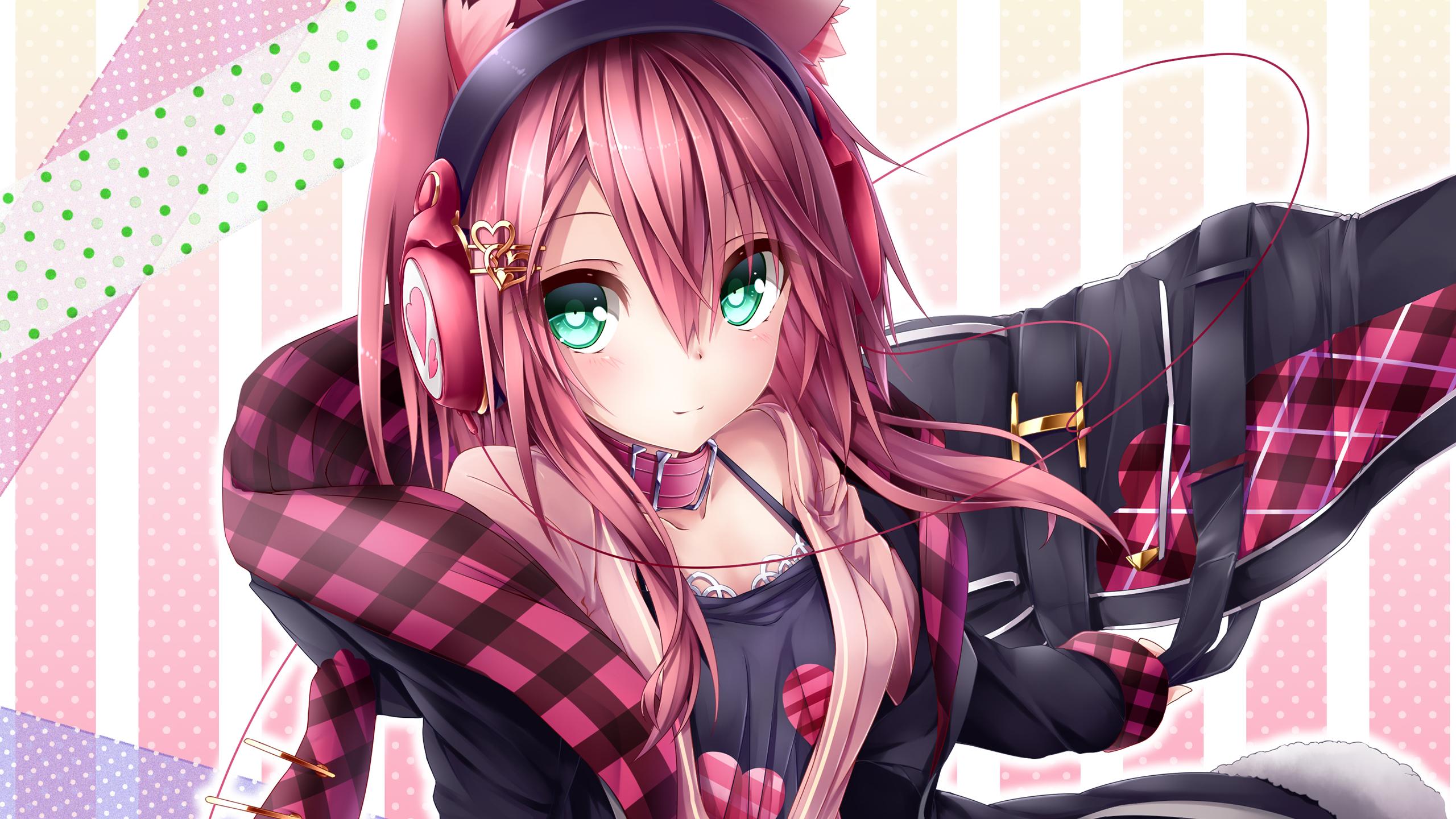 2560x1440 Anime Girl With Headphones Wallpaper & Background Download