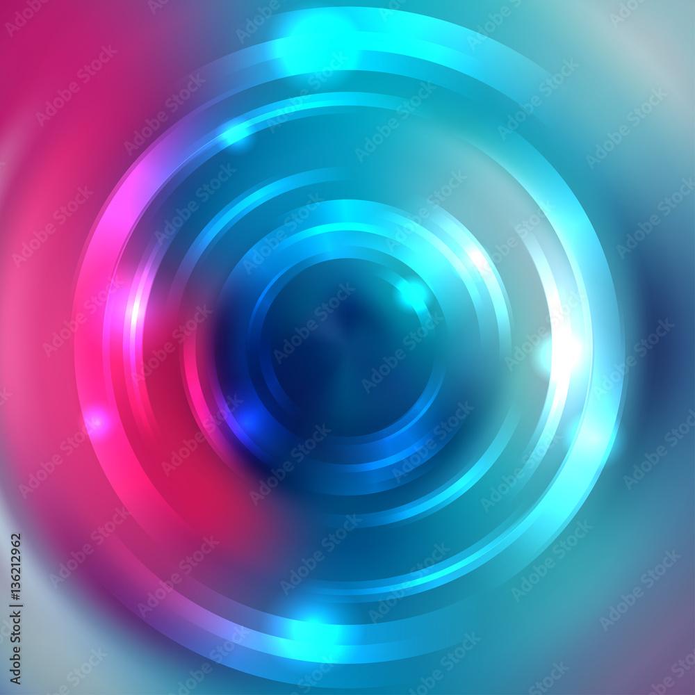 1000x1000 Abstract background, Shining circle tunnel. Elegant modern geometric wallpaper. Vector illustration. Blue, pink colors Stock Vector