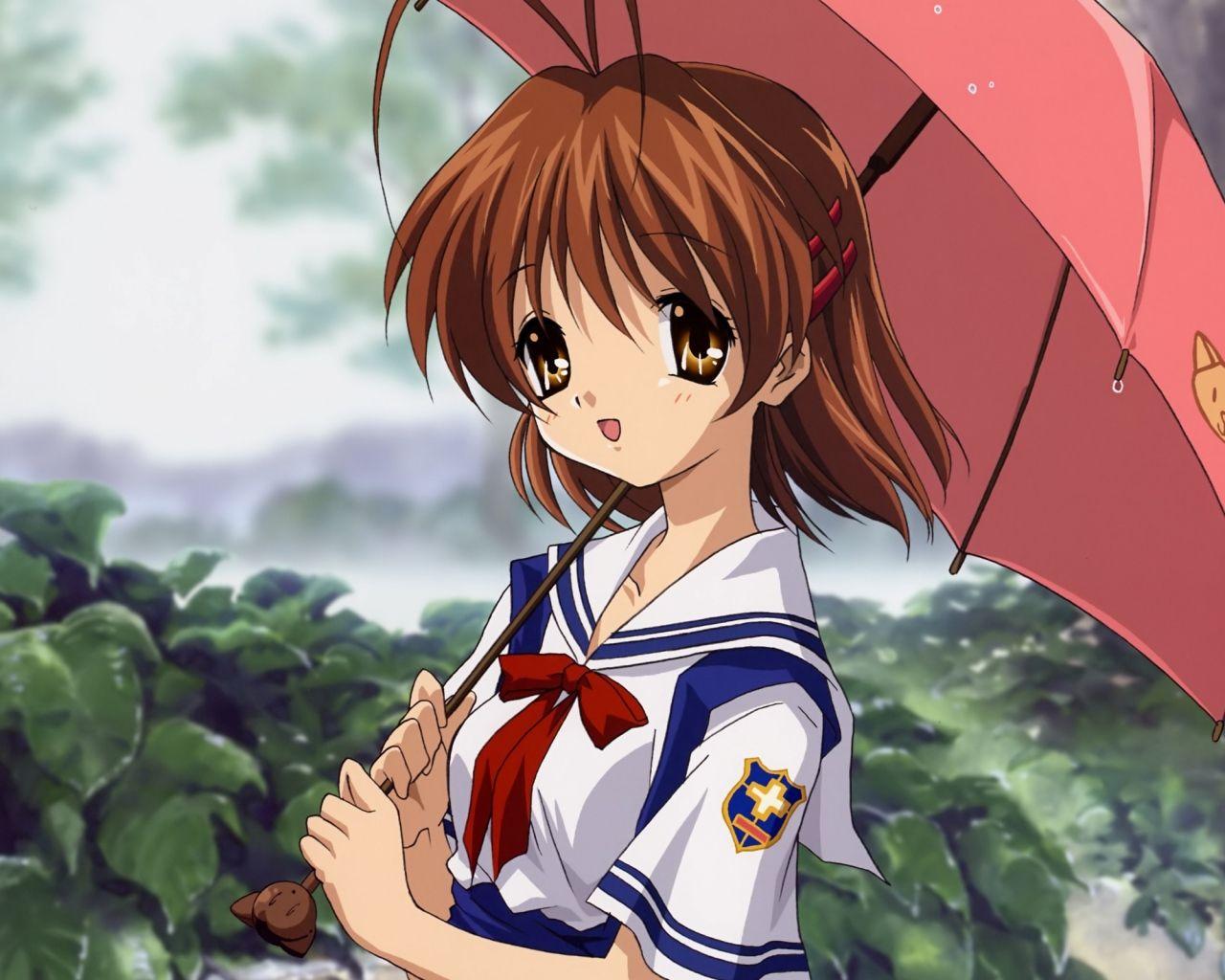 1280x1024 Emo Anime Girl Latest Download wallpaper 1280x1024 anime, girl, cute, umbrella, rain, nature standard 5:4 HD background Anime Kawaii