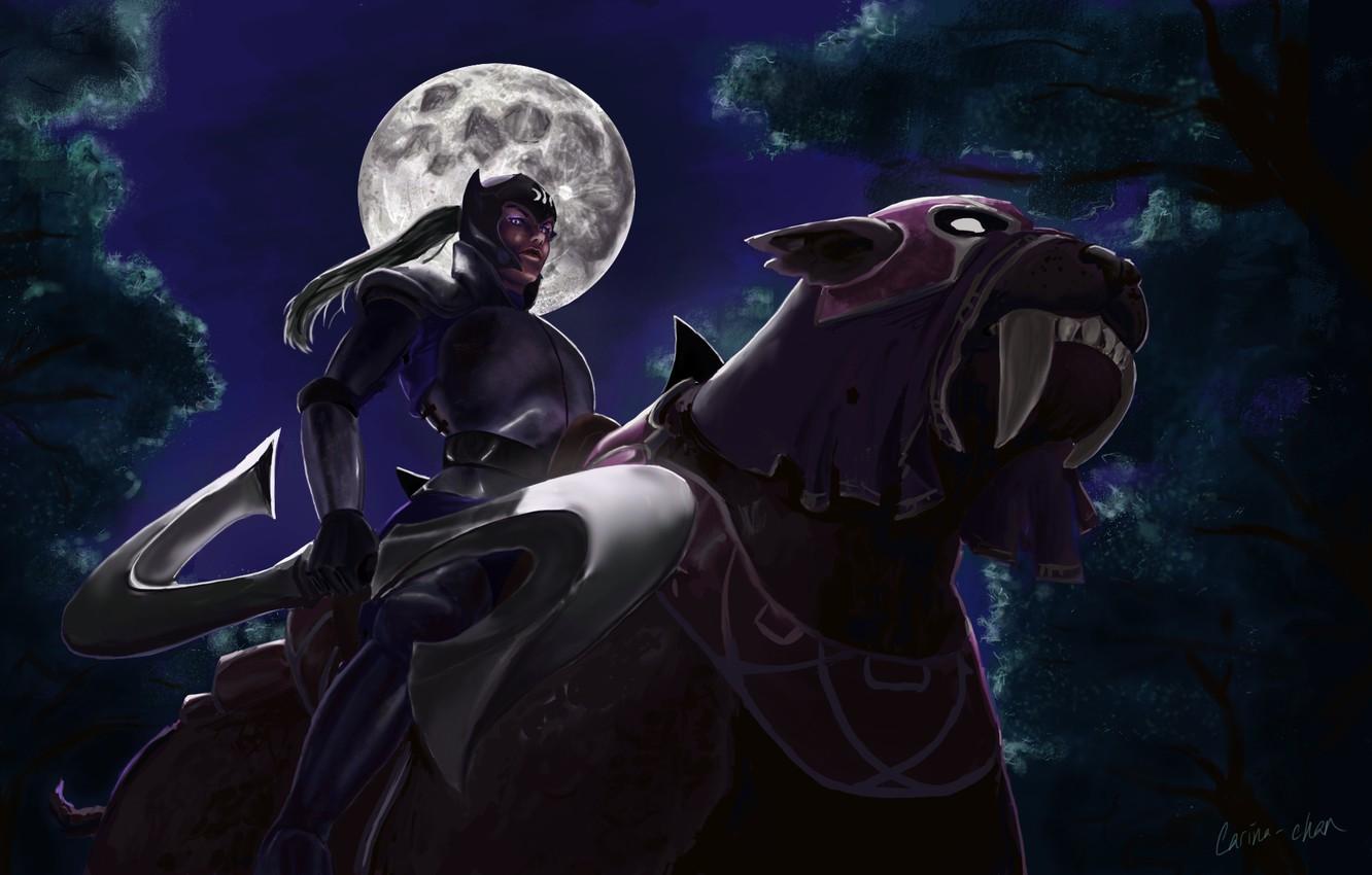 1332x850 Wallpaper Cat, Girl, The Moon, Art, Dota Luna, Moon Rider, Carina Chan Image For Desktop, Section игры