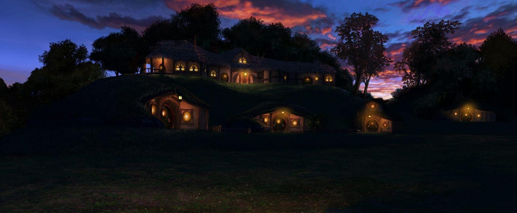 1698x700 Lord of the rings hobbit lord of the rings Shire sunset clouds trees