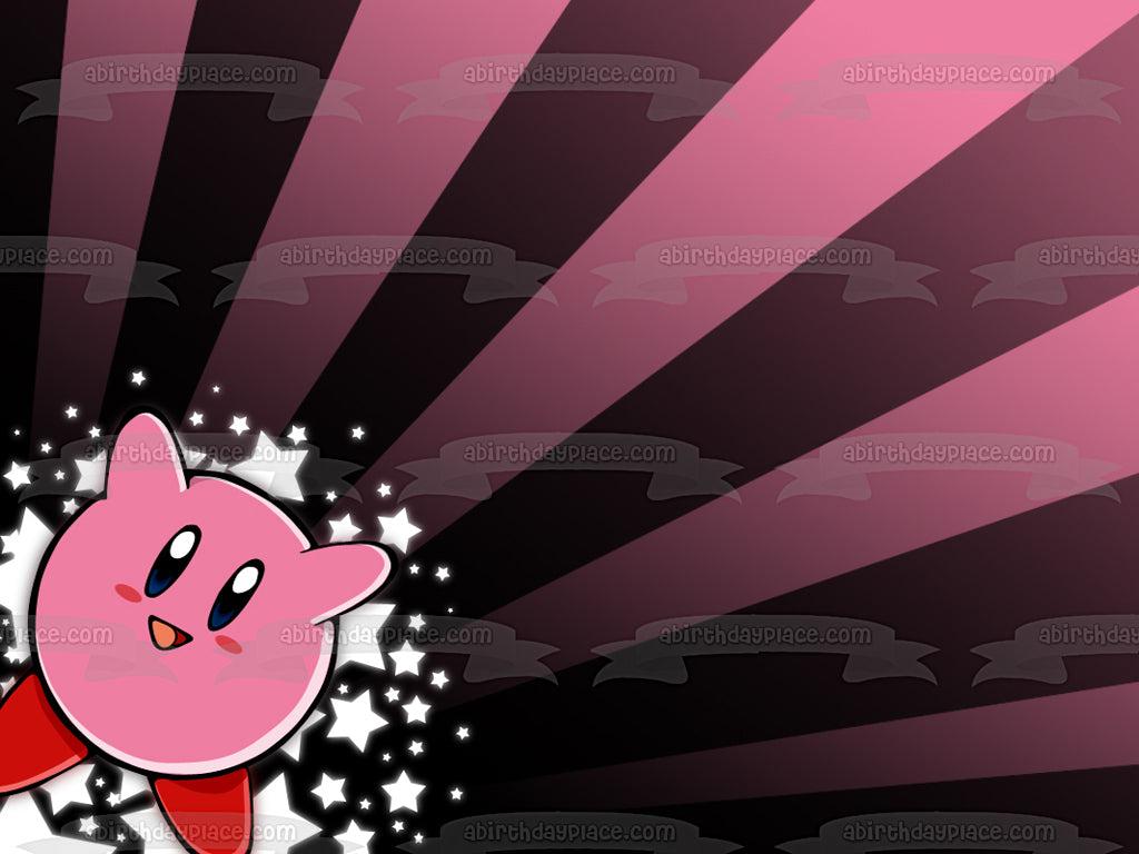1024x768 Kirby Stars Pink and Purple Striped Background Edible Cake Topper Imag