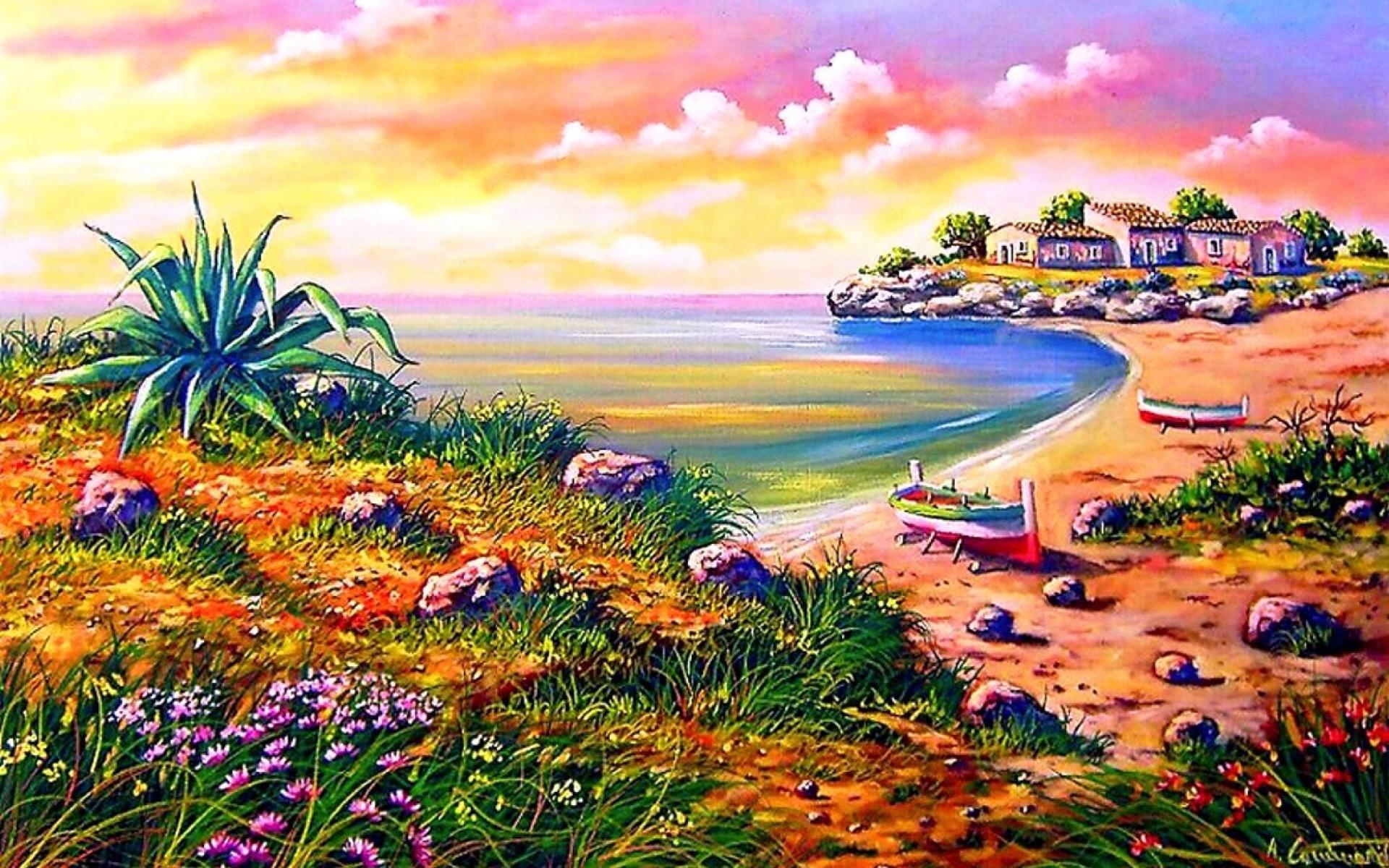 1920x1200 Ocean Beach House Boats Nature wallpaper. Ocean Beach House Boats Nature