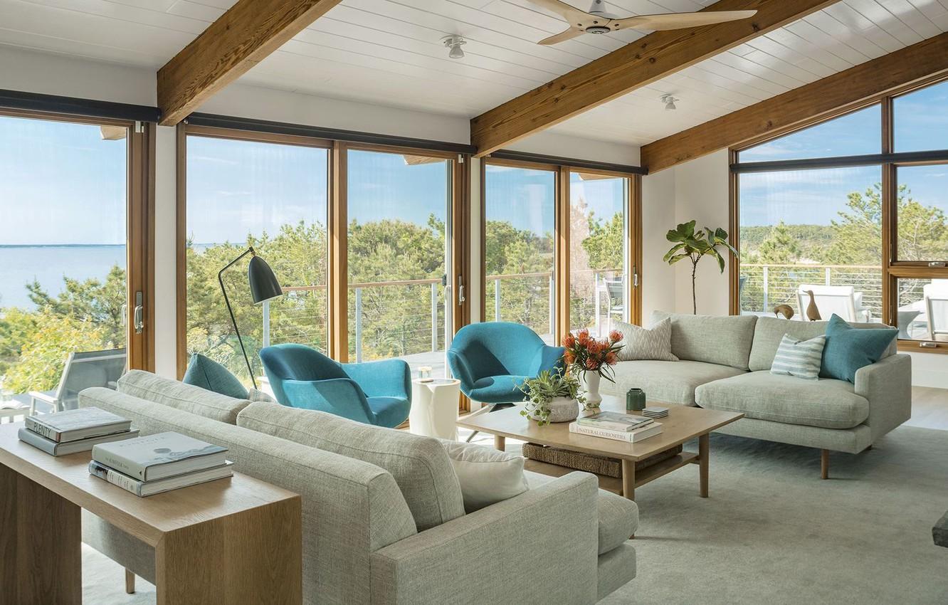 1332x850 Wallpaper Room, Interior, Living Room, Beach House, Mid Century Modern Image For Desktop, Section интерьер