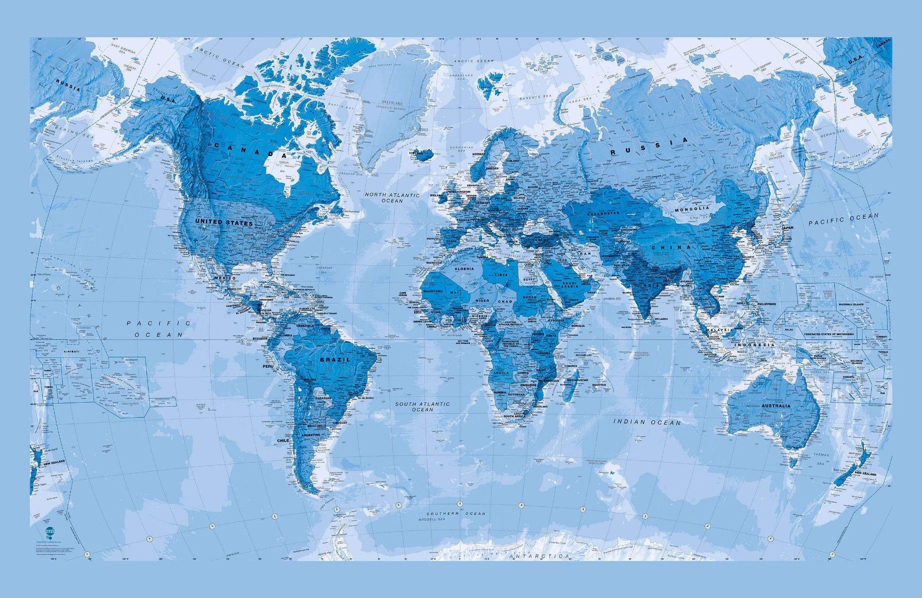 1850x1200 Blue World Map Wallpaper