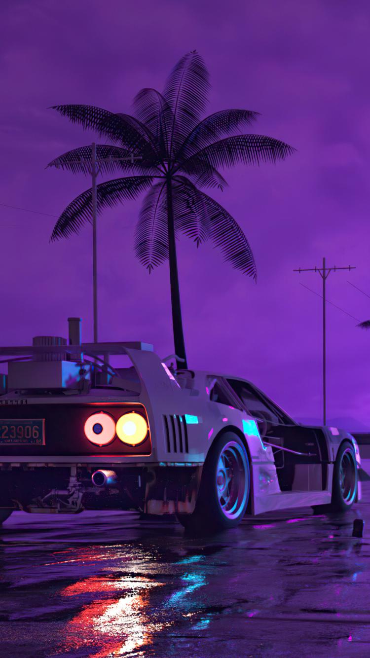 750x1334 Retro Wave Sunset and Running Car iPhone iPhone 6S, iPhone 7 Wallpaper, HD Artist 4K Wallpaper, Image, Photo and Background