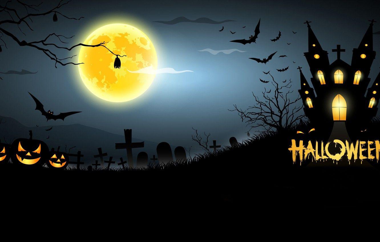 1332x850 Wallpaper house, cemetery, pumpkin, horror, horror, Halloween, house, scary, halloween, midnight, bats, pumpkins, midnight, creepy, full moon, full moon image for desktop, section праздники