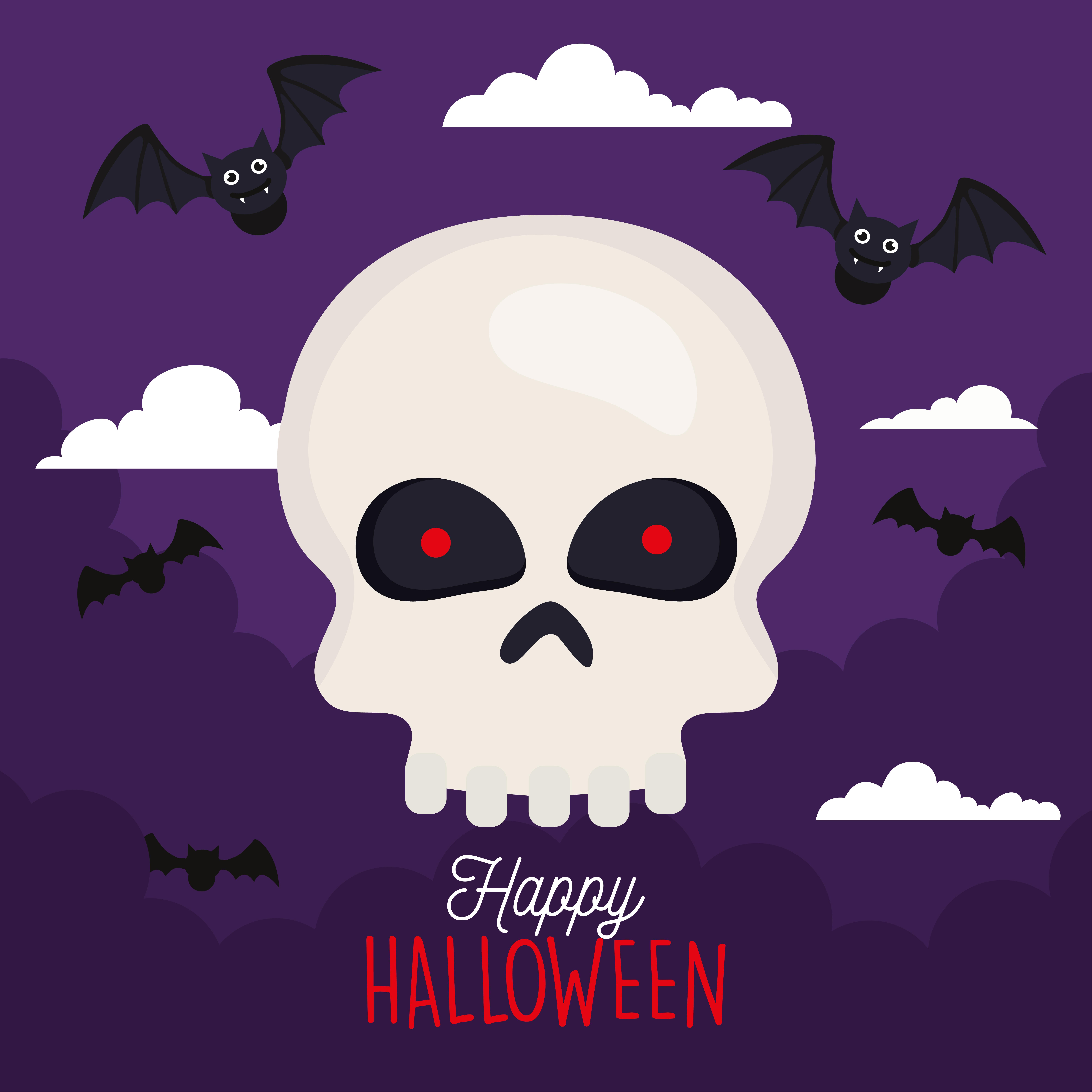 7973x7973 happy halloween banner with skull and bats flying
