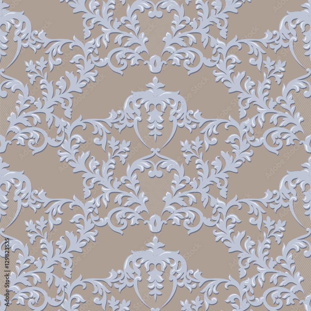 1000x1000 Baroque Luxury Ornament lace decorated. Vector Vintage Imperial Baroque pattern. Damask floral decor. Royal Victorian texture for wallpaper, textile, fabric. blue and taupe color Stock Vector