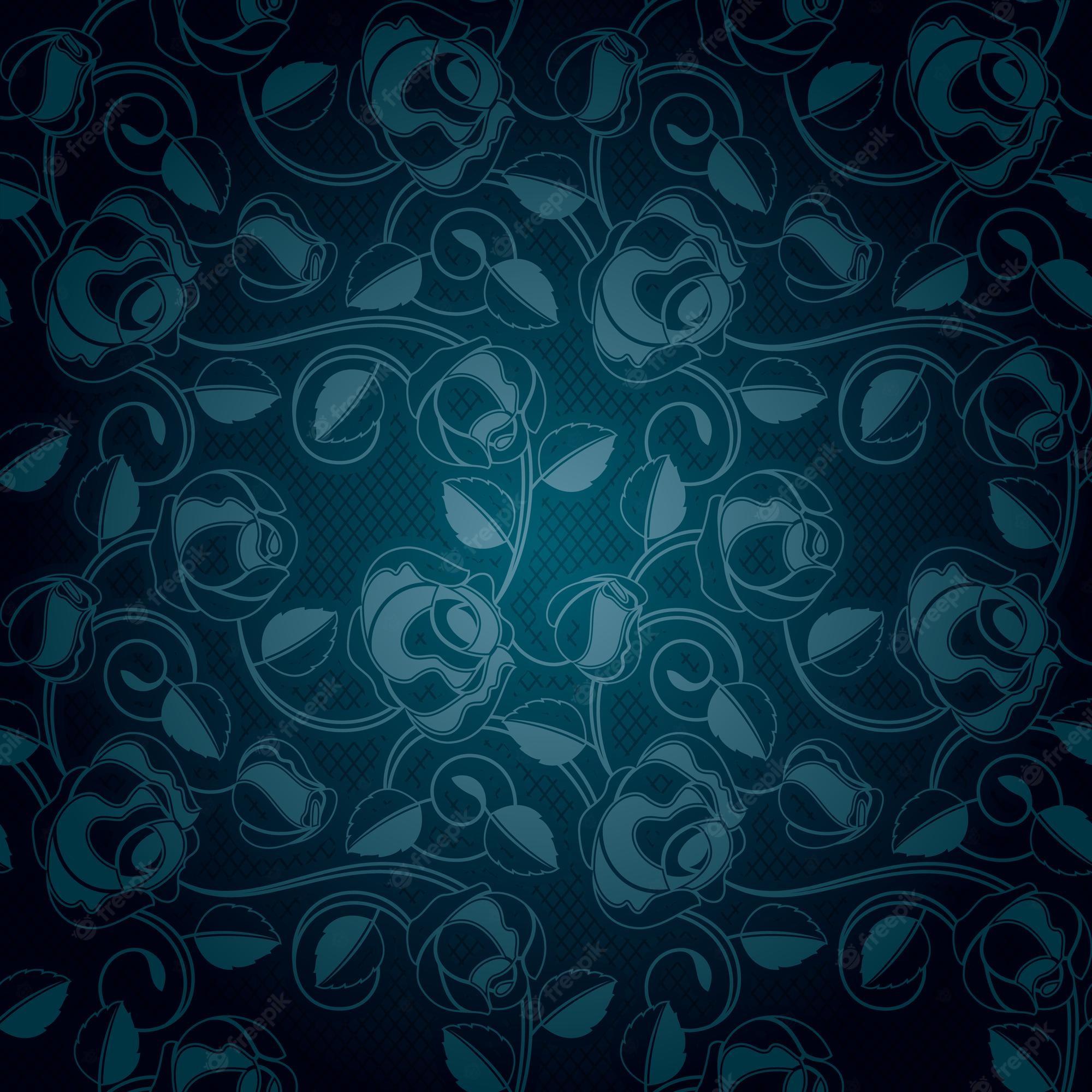 2000x2000 Premium Vector. Ornamental lace blue background, flowers pattern