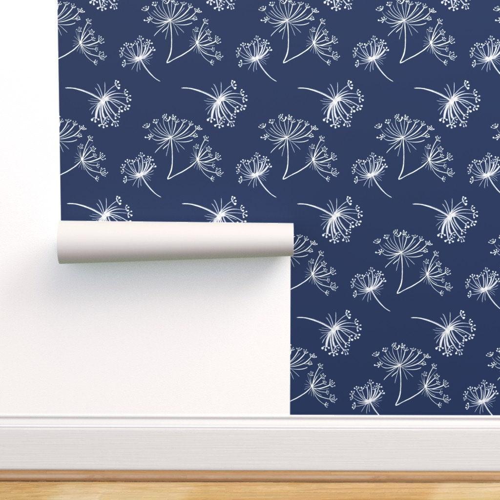 1024x1024 Queen Anne's Lace On Navy By Tarareed Printed Removable Self Adhesive Wallpaper Roll
