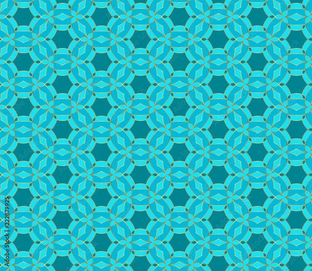 1000x867 Floral seamless lace pattern. Geometric mosaic background. mint green, blue and gold. Oriental ornament.Vvector design template for invitations, greeting cards, fabric, wallpaper, etc Stock Vector