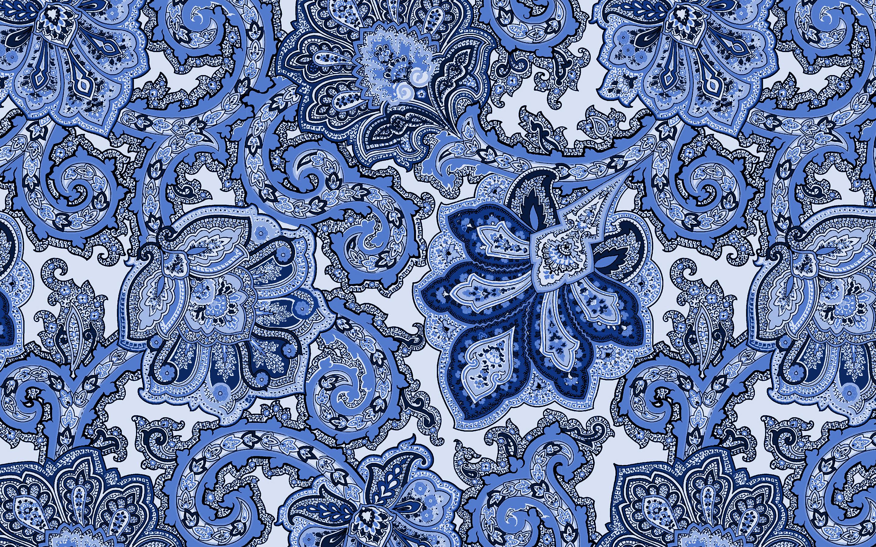 2880x1800 Download wallpaper Blue ornament texture, Floral blue ornament, texture with floral patterns, retro floral texture, floral Blue background, Blue retro floral background for desktop with resolution 2880x1800. High Quality HD picture wallpaper
