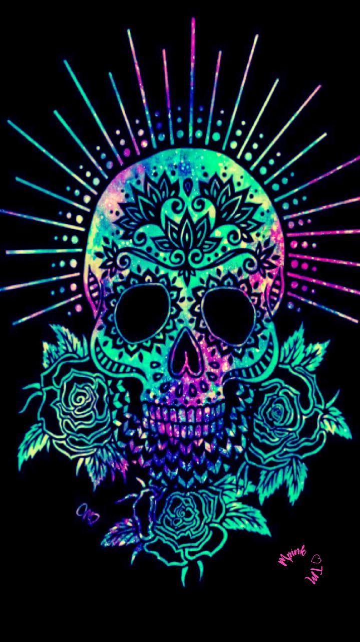 719x1280 Flower Neon Galaxy Wallpaper #androidwallpaper #iphonewallpaper #wallpaper #galaxy #sparkle #glitter #locks. Sugar skull wallpaper, Sugar skull artwork, Skull art