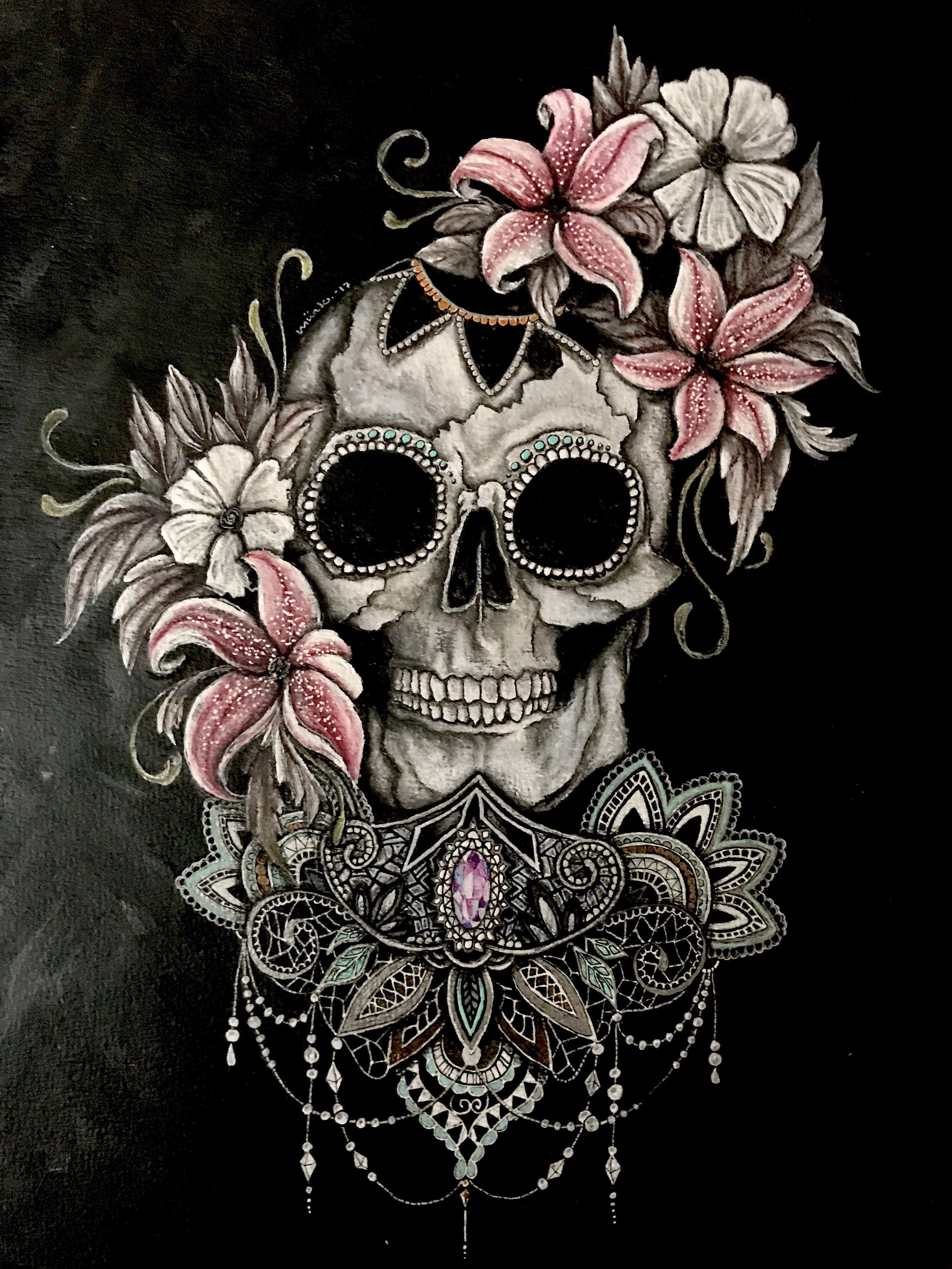 3024x4032 Skull And Flowers