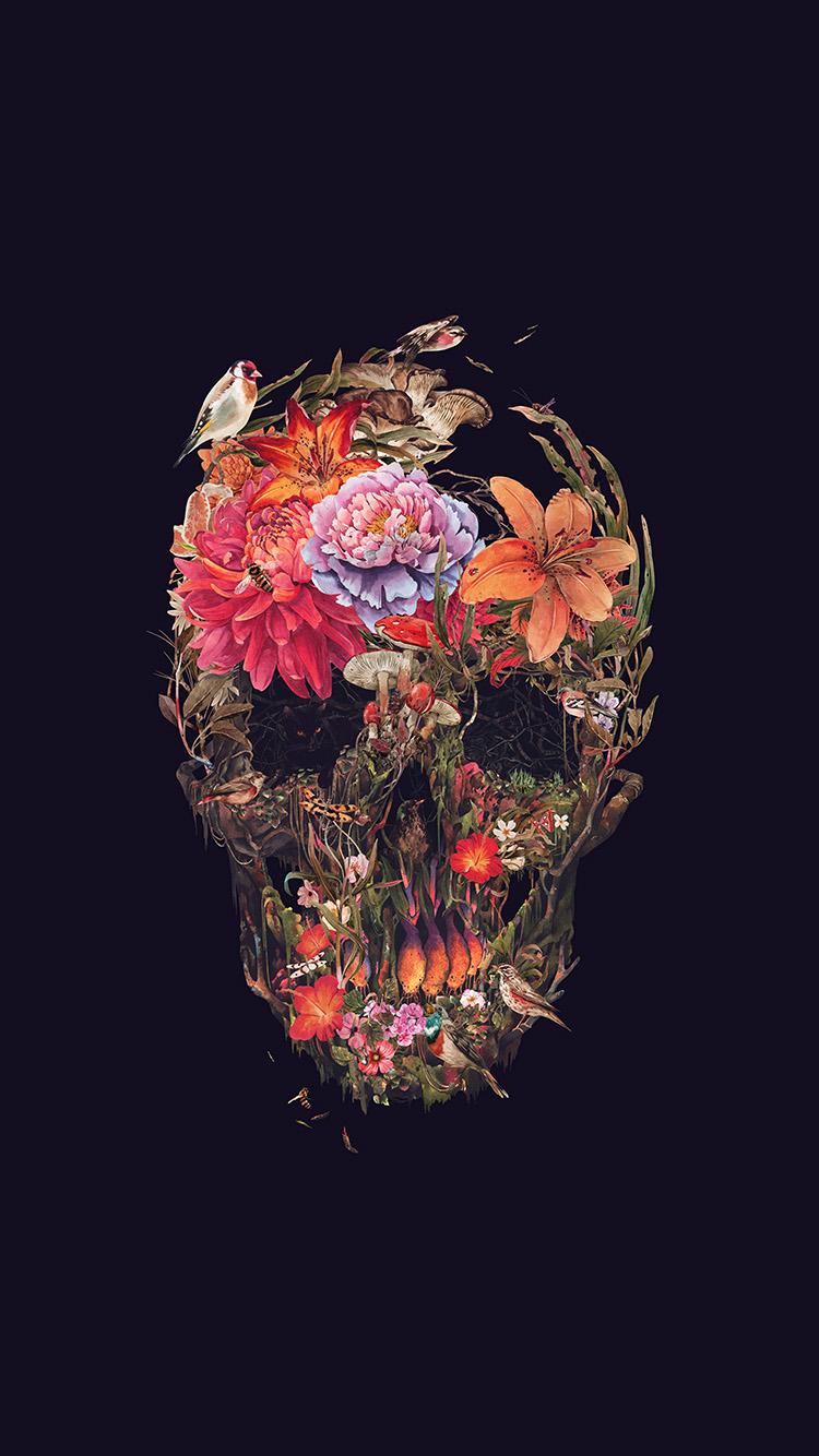 750x1334 Skull Flower Dark Painting Art Dark Wallpaper