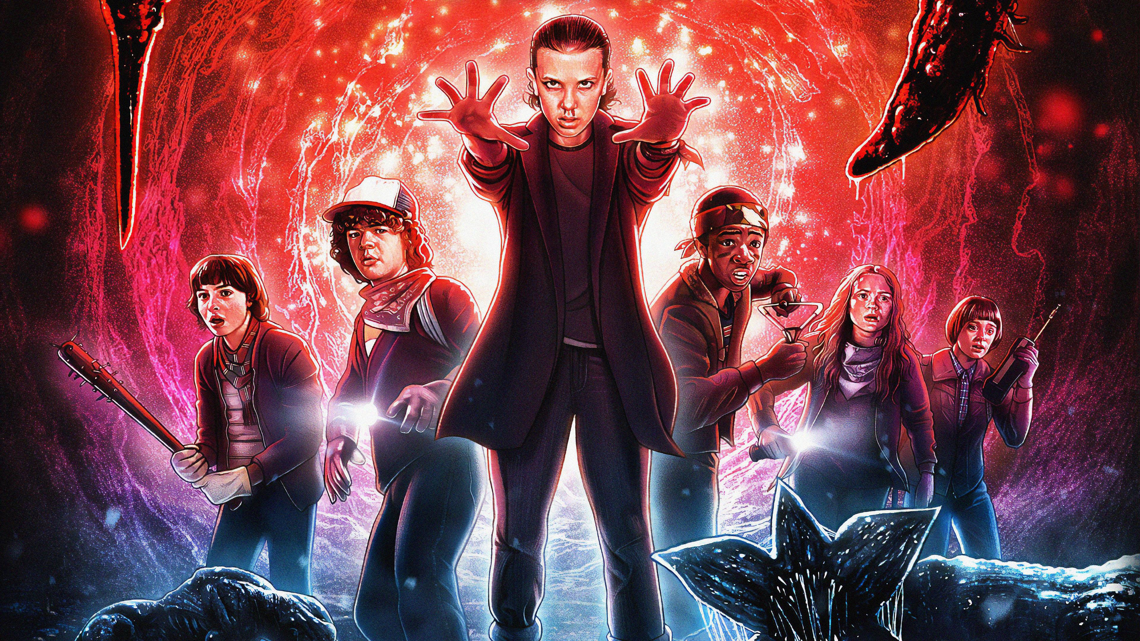 3840x2160 Eleven Mike Wheeler Dustin Henderson Max Will 4K HD Stranger Things Wallpaper