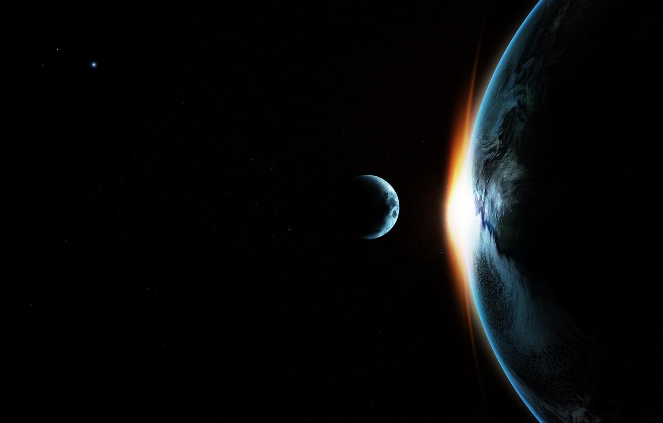 1332x850 Wallpaper space, stars, light, planet, satellite, The moon, Earth image for desktop, section космос