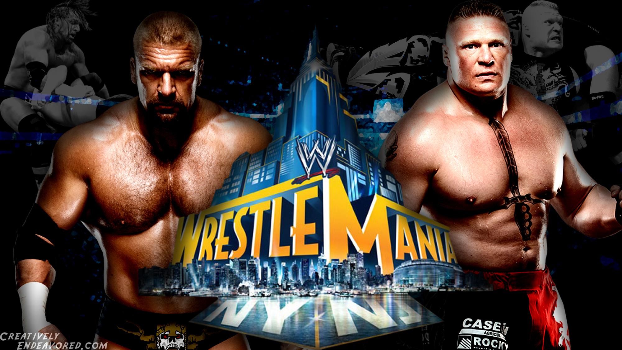 2000x1124 Weekend WrestleMania Wallpaper: Triple H vs Brock Lesnar