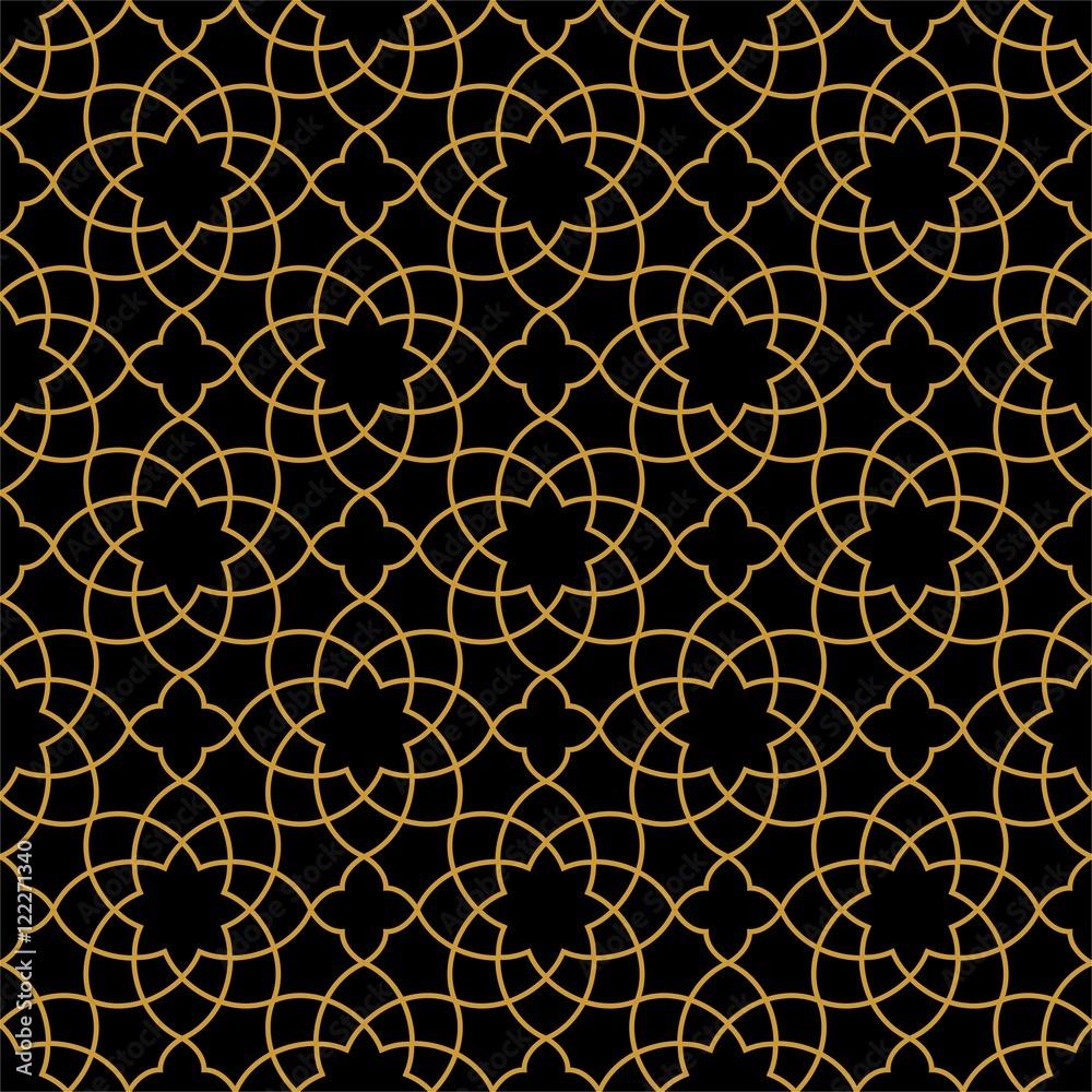 1000x1000 Gorgeous Seamless Arabic Pattern Design. Monochrome Gold Wallpaper or Background. Stock Vector