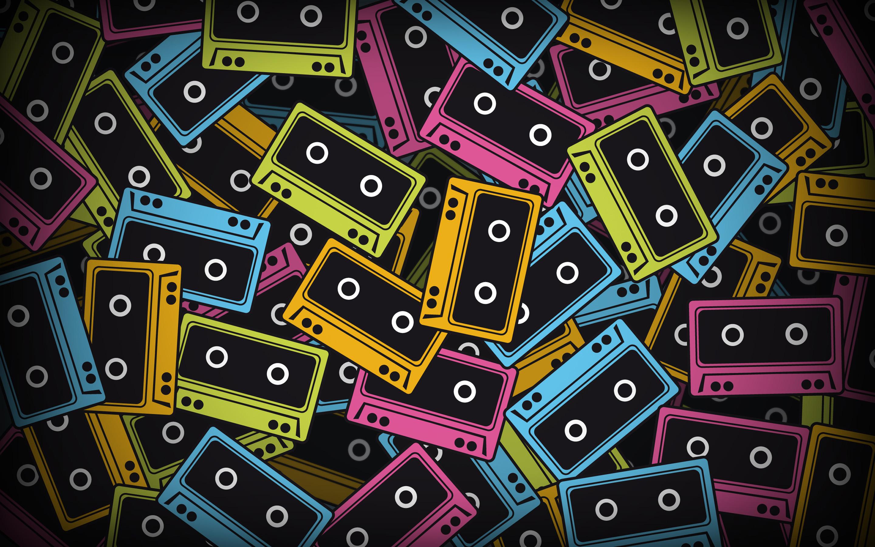 2880x1800 Download wallpaper colorful cassettes, creative, music background, cassettes, retro cassettes, cassettes patterns for desktop with resolution 2880x1800. High Quality HD picture wallpaper