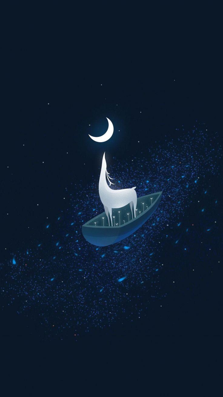 736x1308 Deer, magic stars, half moon, surreal, dark, 1080x1920 wallpaper. Minimalist wallpaper, Moon art, Moon drawing