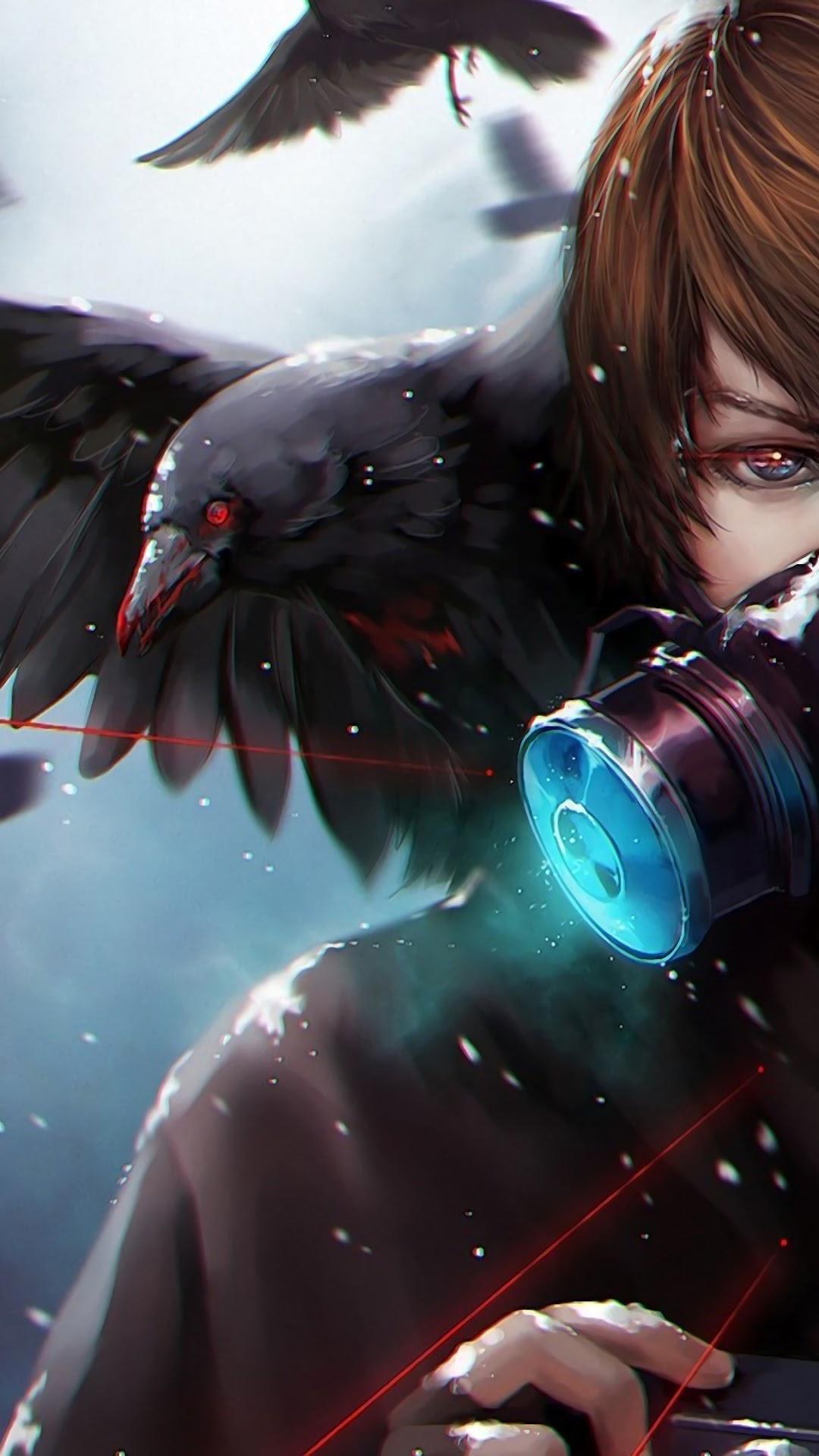1080x1920 Anime Gas Mask Crow 4K Wallpaper