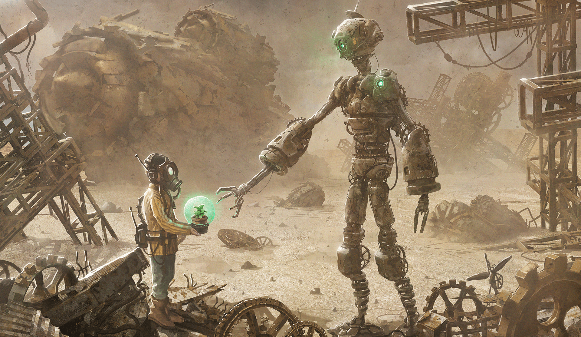 1920x1113 Robot Little Boy Post Apocalyptic Gear Gas Mask Original Anime Boy Wallpaper:1920x1113