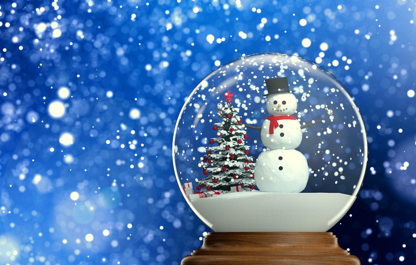 1332x850 Wallpaper snow, tree, ball, New Year, Christmas, snowman, winter, snow, New Year, globe, Cristmas image for desktop, section новый год