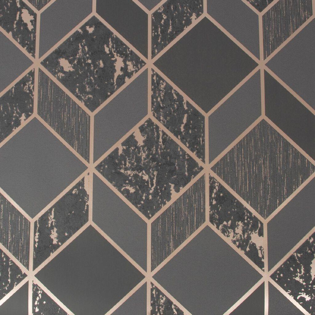 1024x1024 Vittorio Charcoal & Rose Gold Geometric Wallpaper