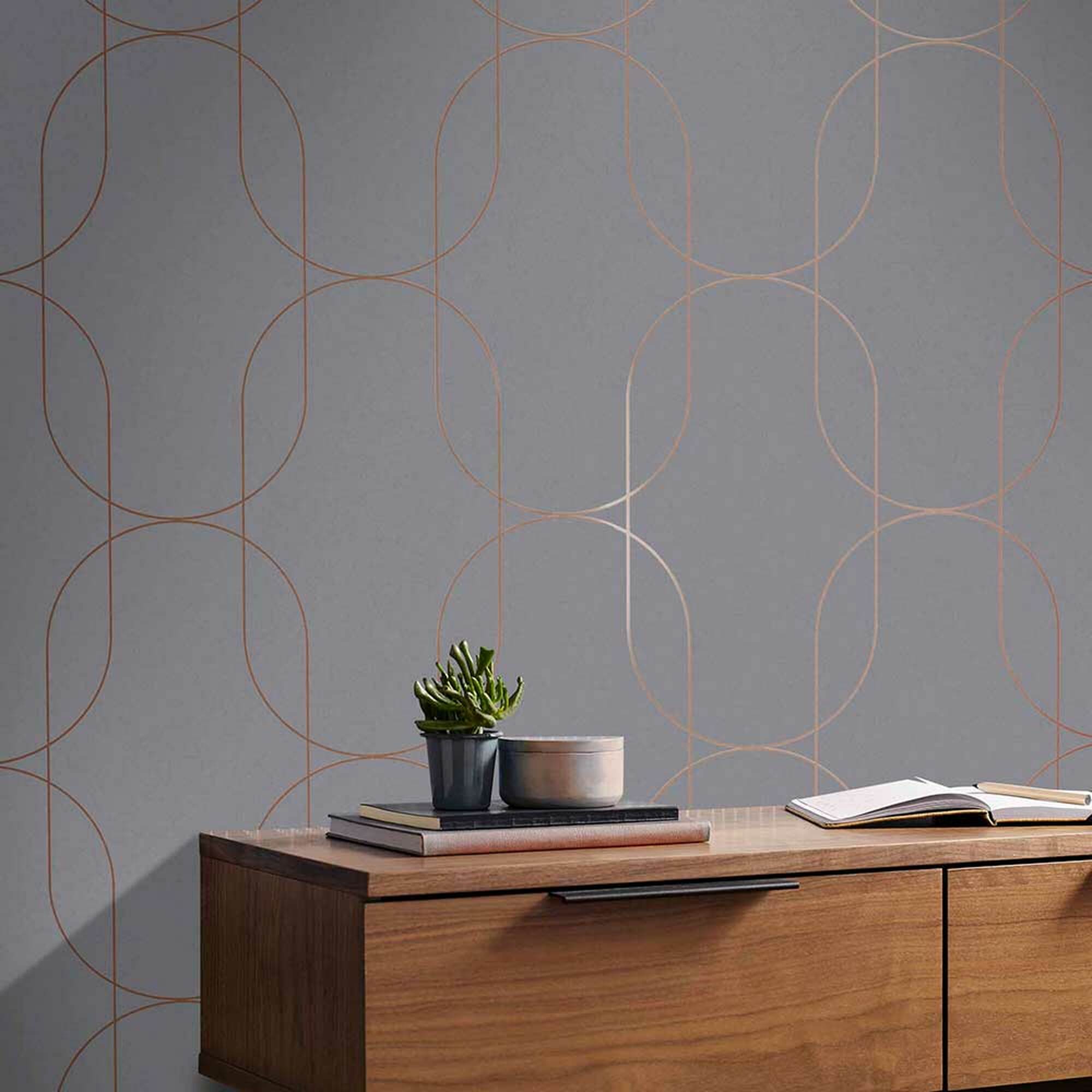 2000x2000 Large Scale Art Deco Pattern Grey Rose Gold Wallpaper. Graham And Brown Palais