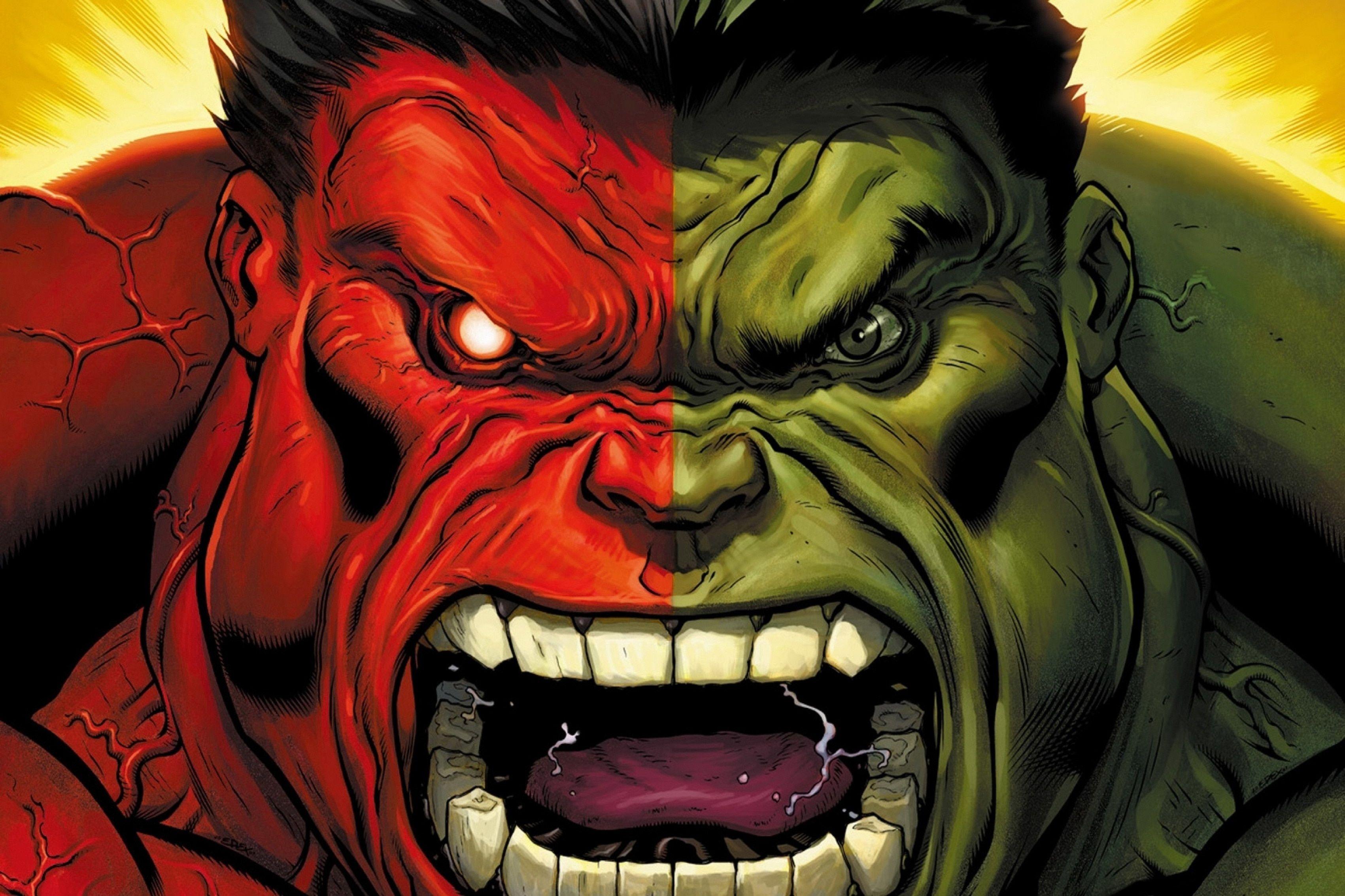 3402x2268 Red hulk vs green hulk wallpaper Living room home art decor wood