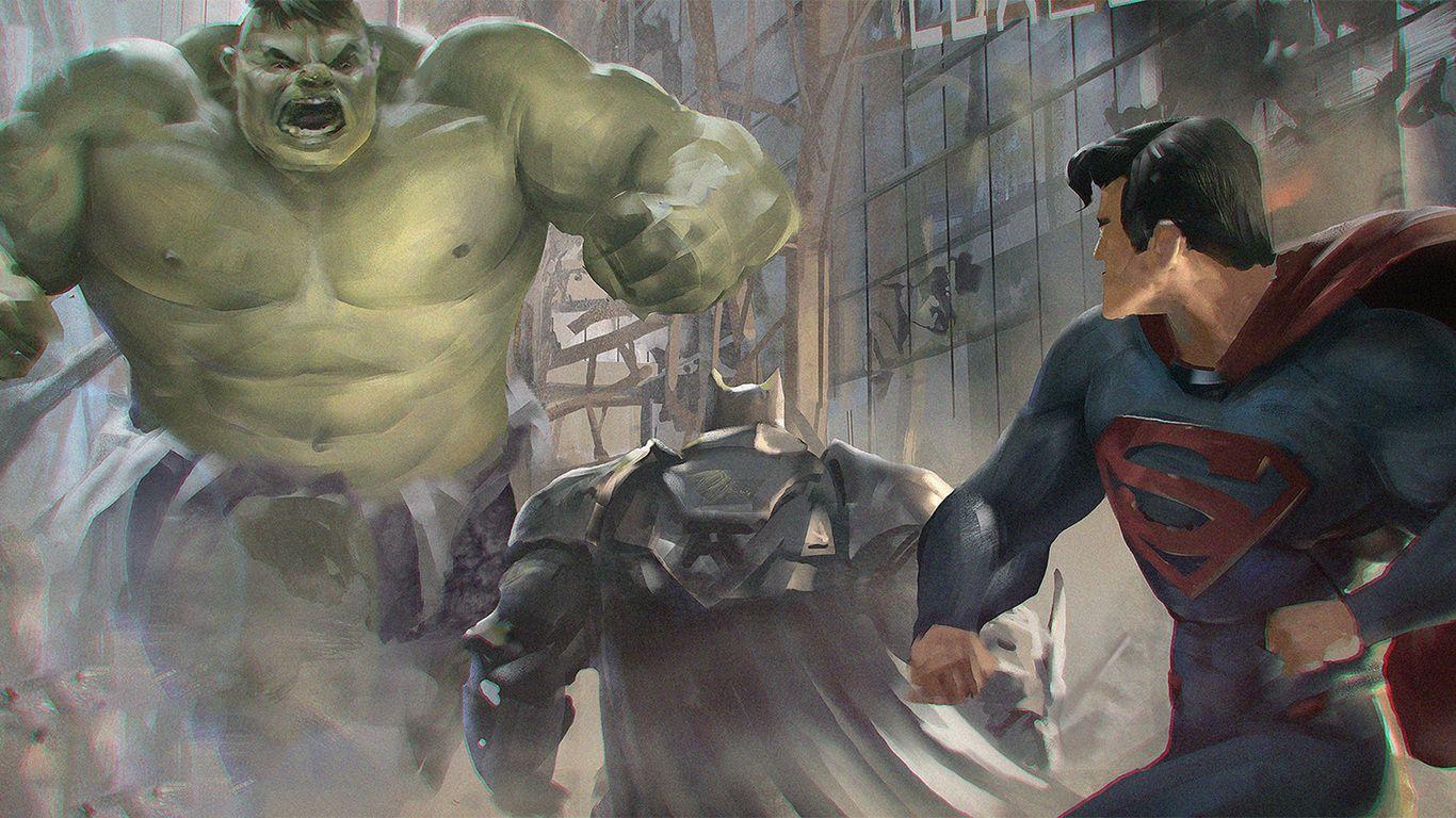 1366x768 Superman And Batman Vs Hulk Artwork 1366x768 Resolution HD