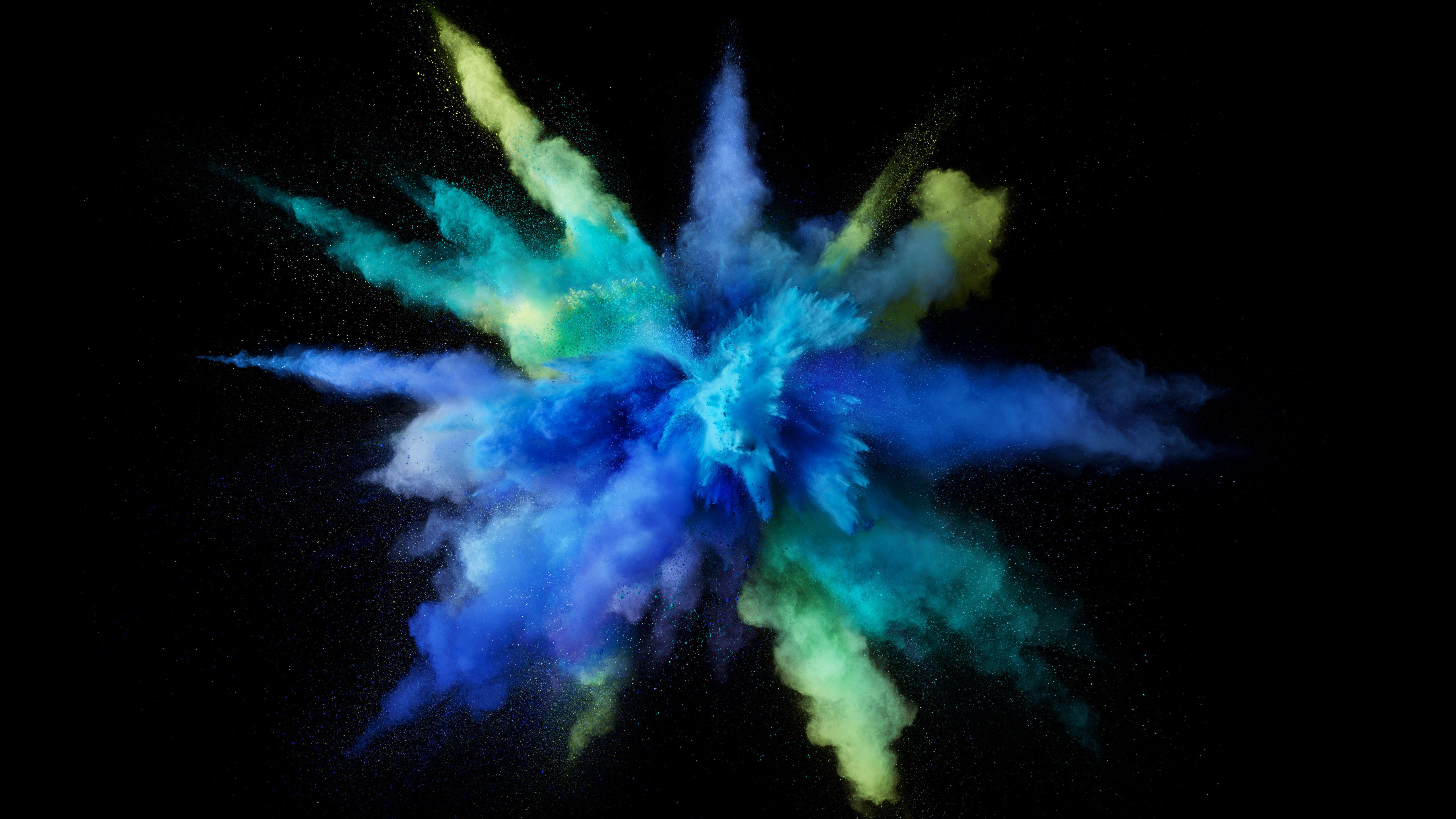 5120x2880 Blue Green Color Powder In Black Background 4K 5K HD MacBook Wallpaper
