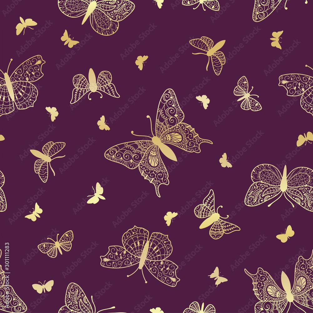 1000x1000 Elegant and creative gold butterflies seamless pattern, beautiful background for fashion prints, textiles, wallpaper, invitations, banners surface design Stock Vector