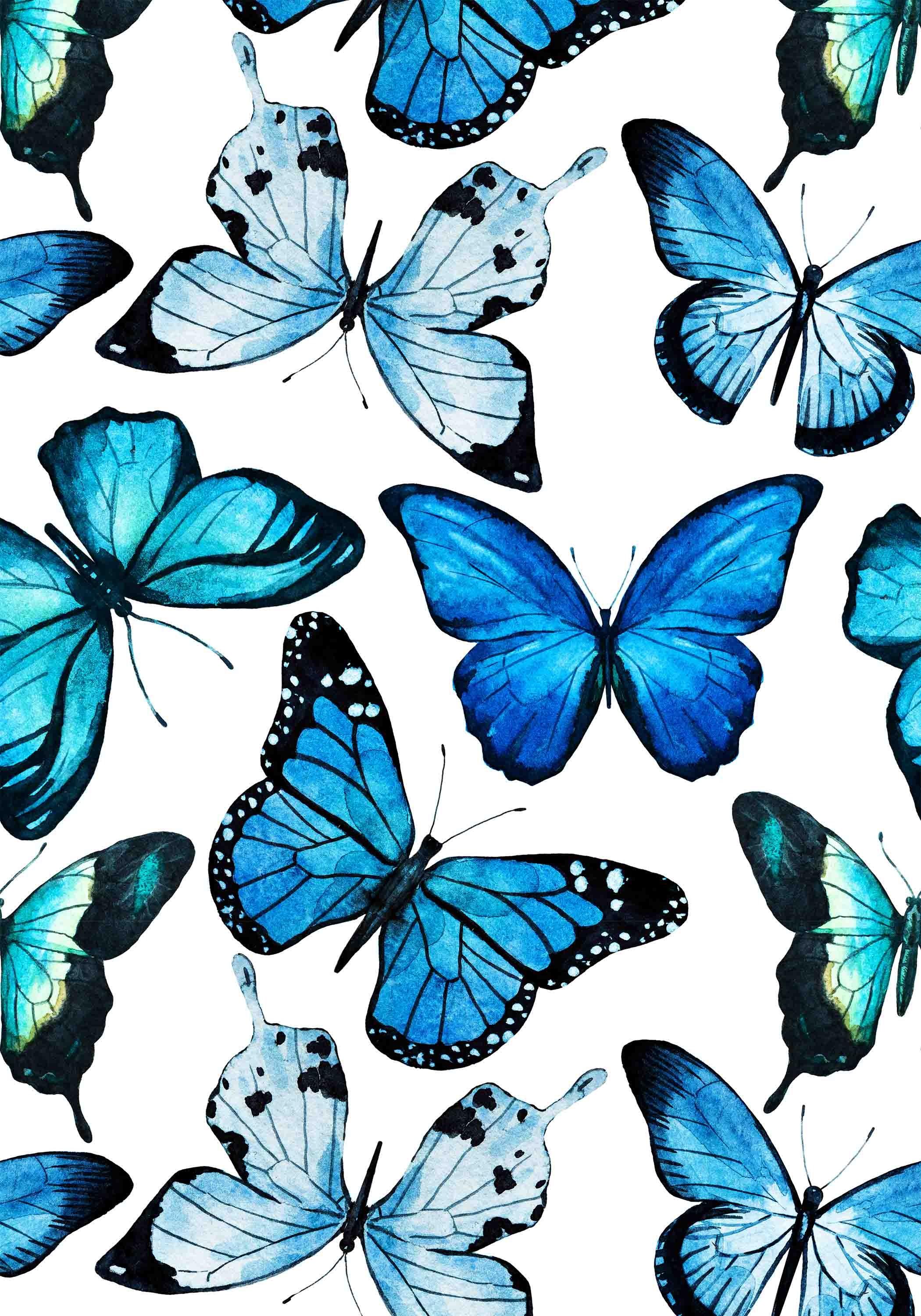 2100x3000 Blue Butterflies Wallpaper Watercolor Large Butterfly