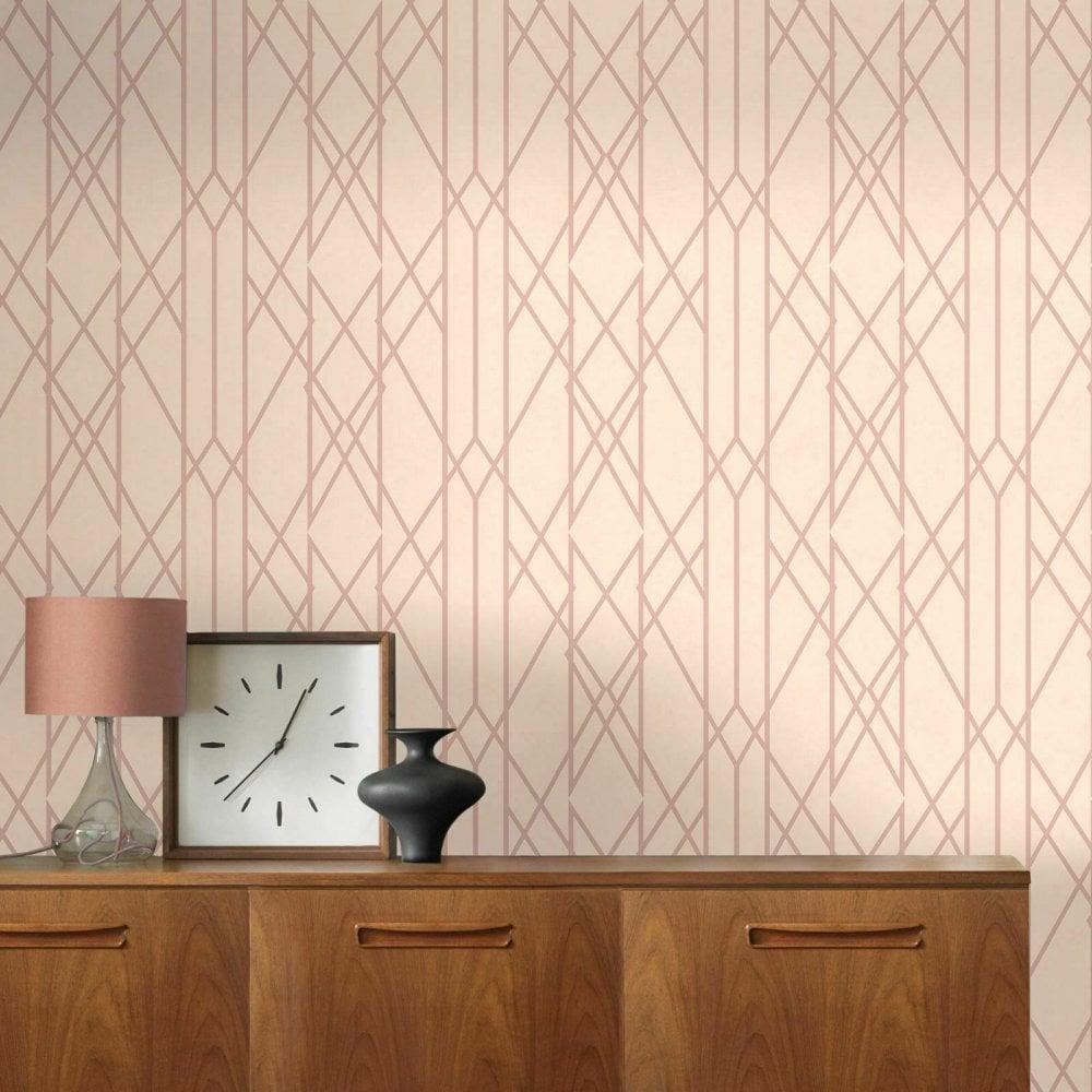 1000x1000 Rasch Lattice Geometric Wallpaper Metallic Shimmer Stripe Blush Pink Rose Gold 215106