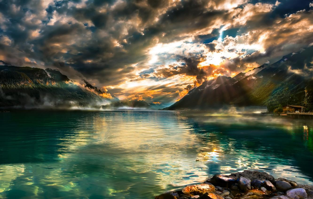 1332x850 Wallpaper mountains, lake, Switzerland, Lake Brienz image for desktop, section пейзажи