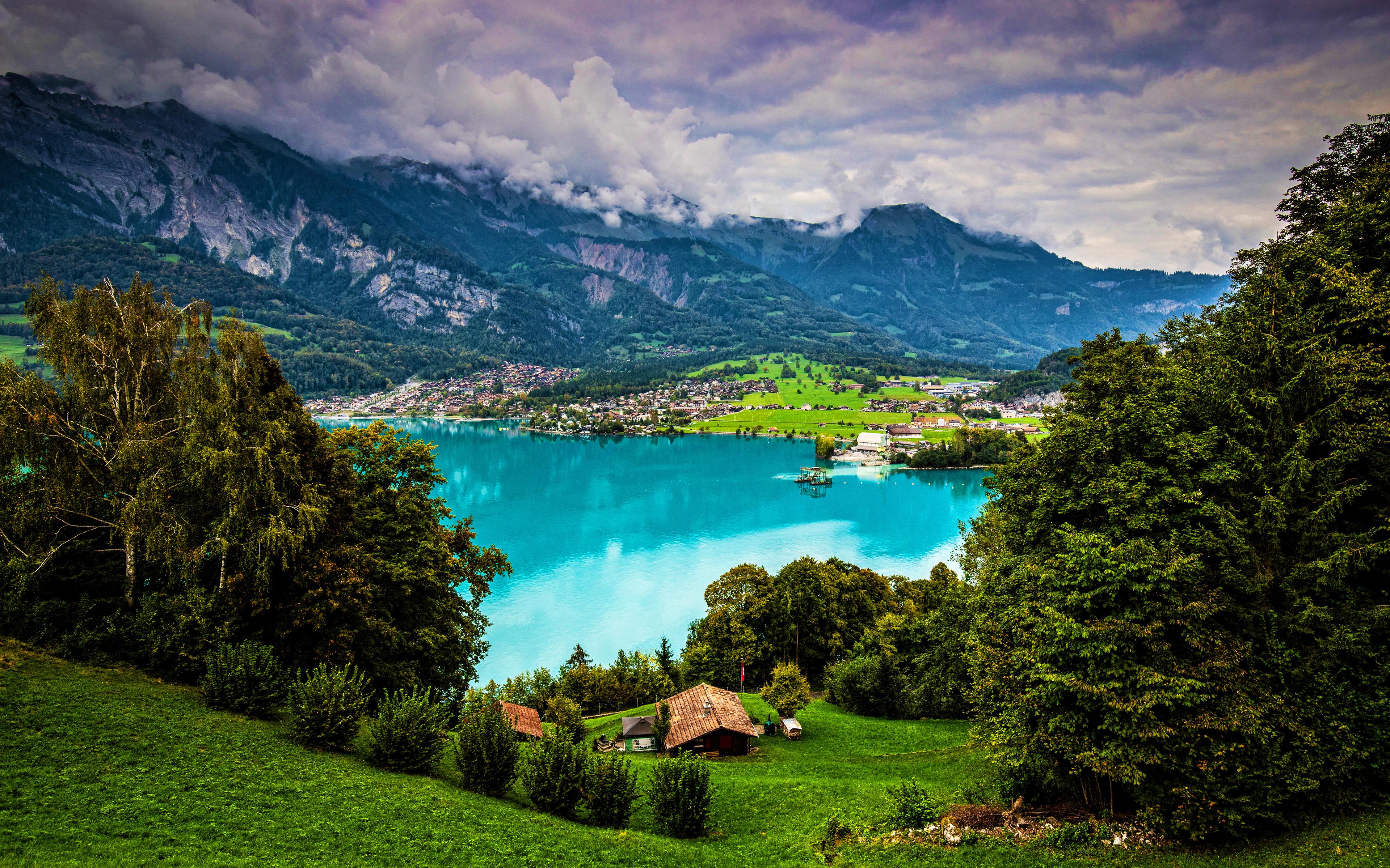 3840x2400 Download wallpaper Brienz Lake, 4k, summer, mountains, Alps, Switzerland, beautiful nature, Berne, Europe for desktop with resolution 3840x2400. High Quality HD picture wallpaper