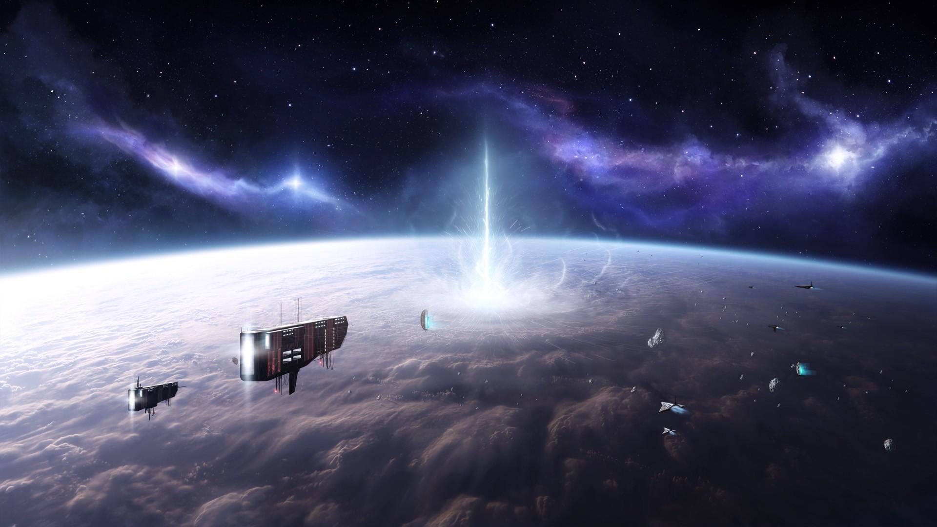 1920x1080 space, Destruction, Stars, Spaceship, Planet, Clouds Wallpaper HD / Desktop and Mobile Background