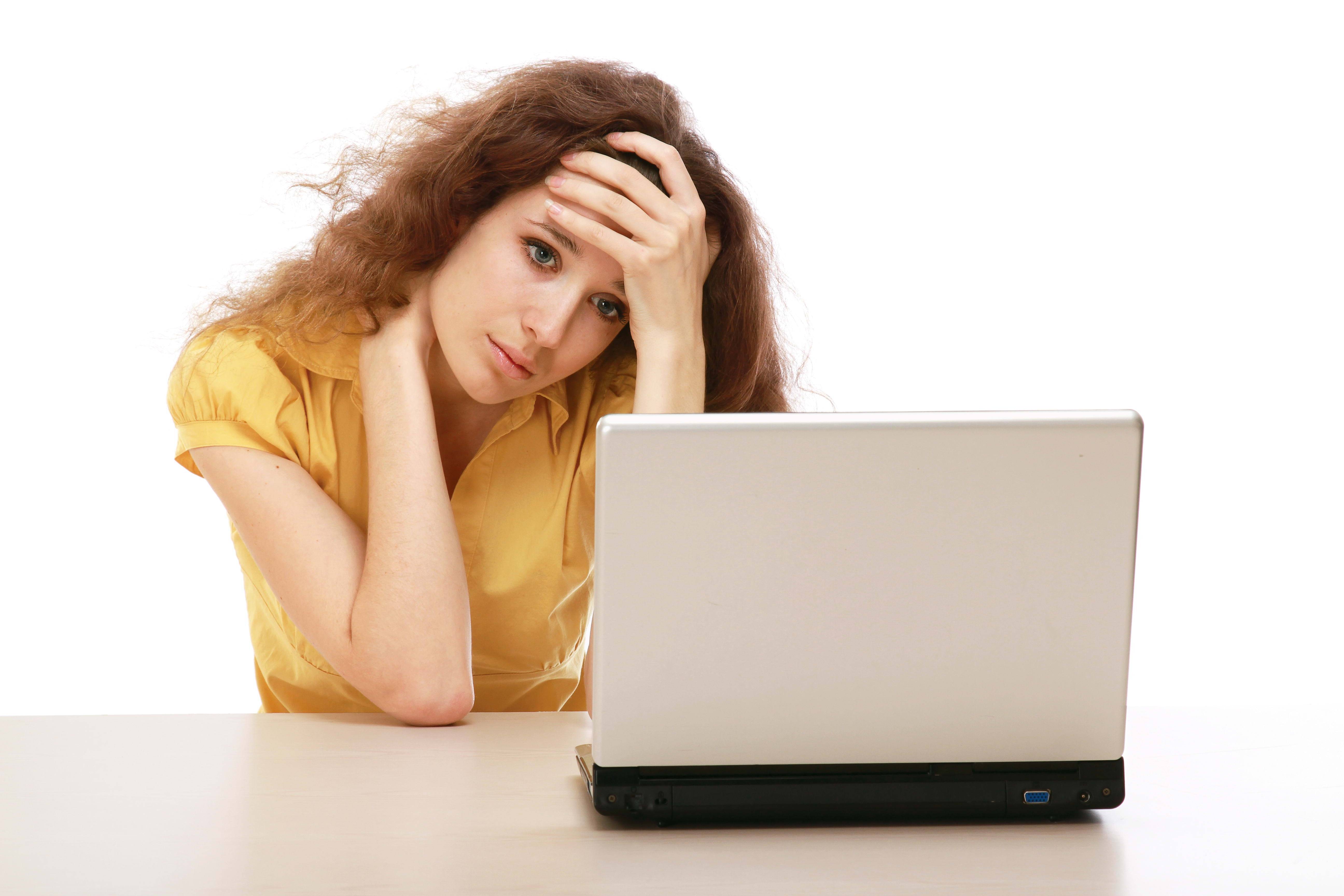 5184x3456 girl, fatigue, laptop Wallpaper, HD