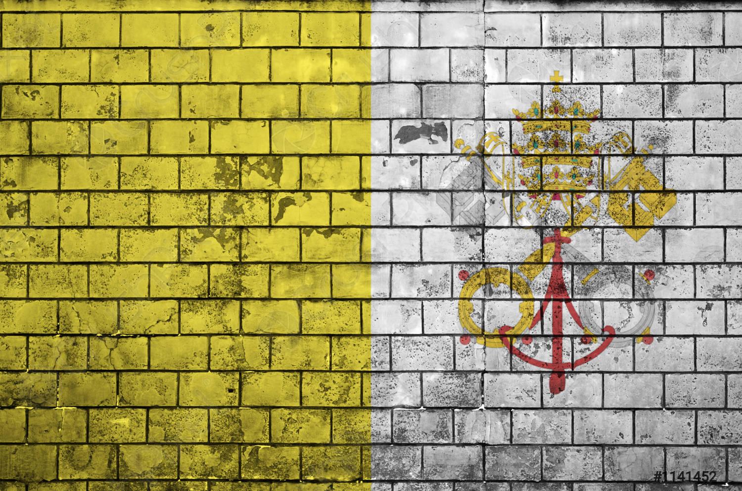 1500x994 Vatican City State flag is painted onto an old brick