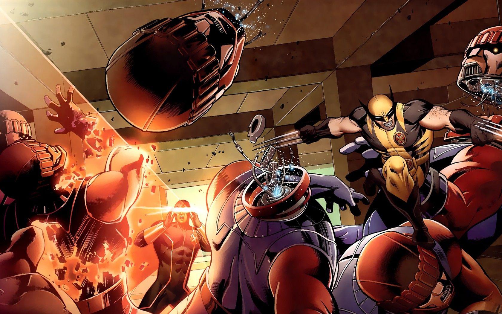 1680x1050 Robots comics Wolverine sentinel Marvel Comics Cyclops wallpaper