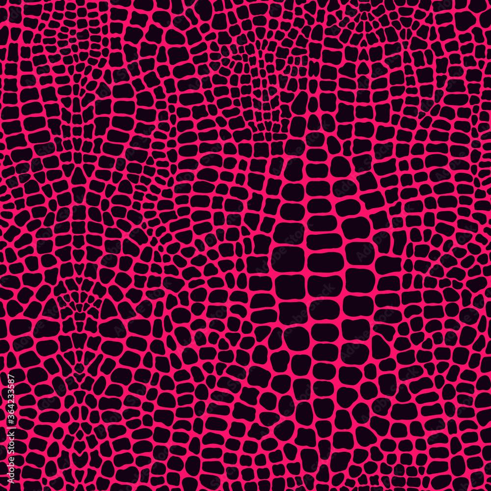 1000x1000 Seamless pattern with crocodile or alligator print. Red snake skin texture imitation wallpaper. Animalistic leather vector background. Stock Vector
