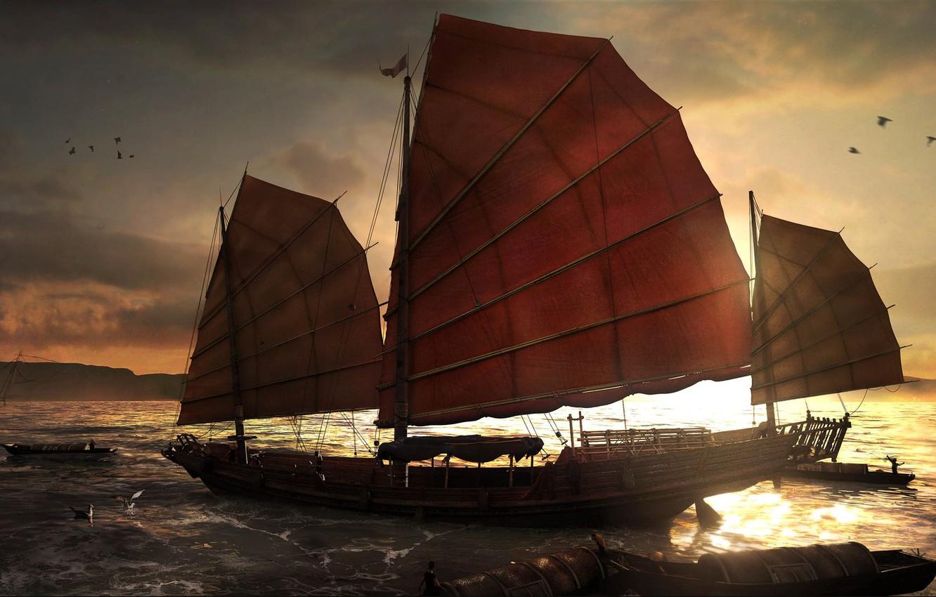 1332x850 Wallpaper river, boats, Mekong Dawn image for desktop, section пейзажи
