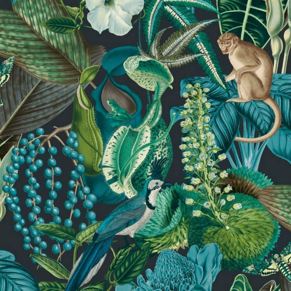 1000x1000 Walls Republic Blue Dreamy Jungle Easy to Remove Tropical Wallpaper, Double Roll R7110
