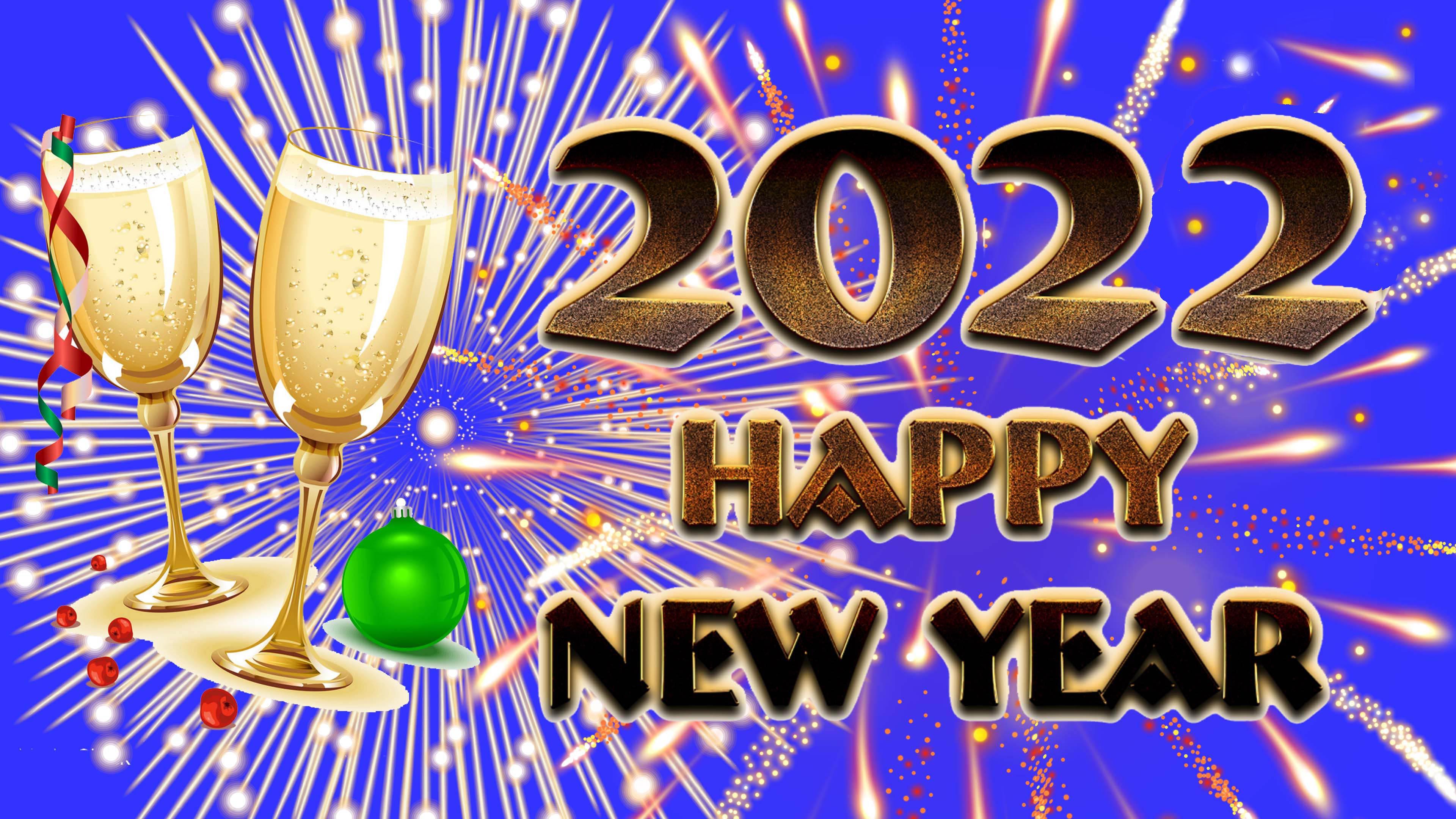 3840x2160 Greeting Card Happy New Year 2022 Champagne Fireworks Ultra HD Wallpaper For Deskx2160 :
