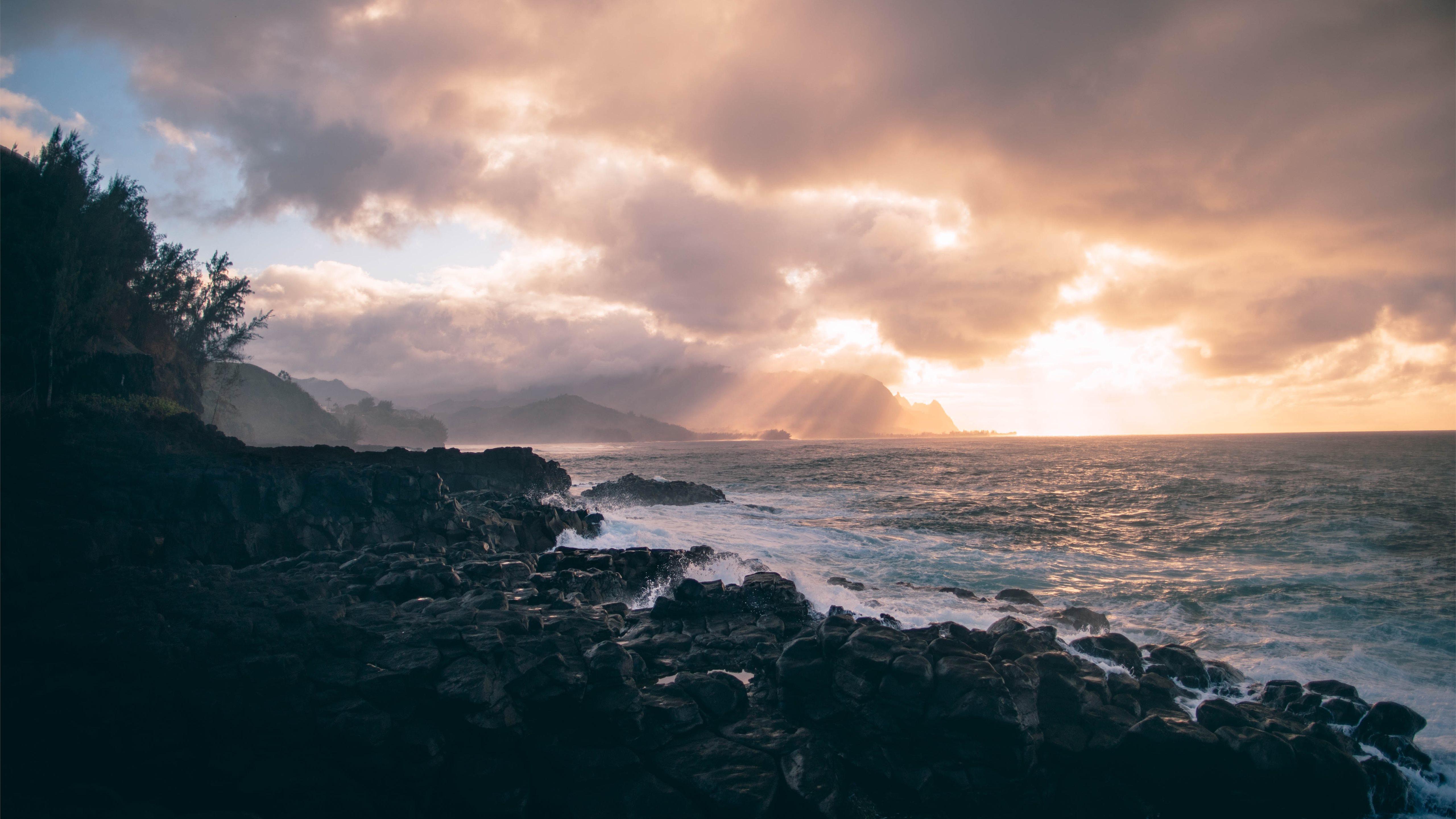 5120x2880 landscape photography of black rock formation MacBook Air Wallpaper Download