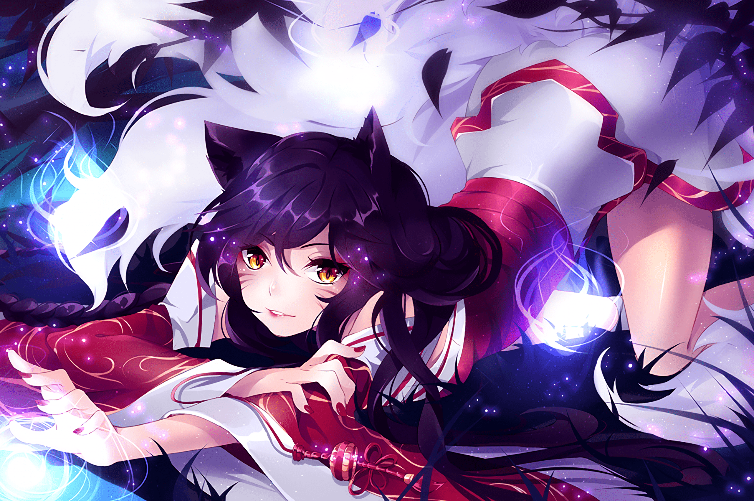 2560x1700 Download 2560x1700 Ahri, Fox Girl, League Of Legends, Anime Style, Animal Ears Wallpaper for Chromebook Pixel